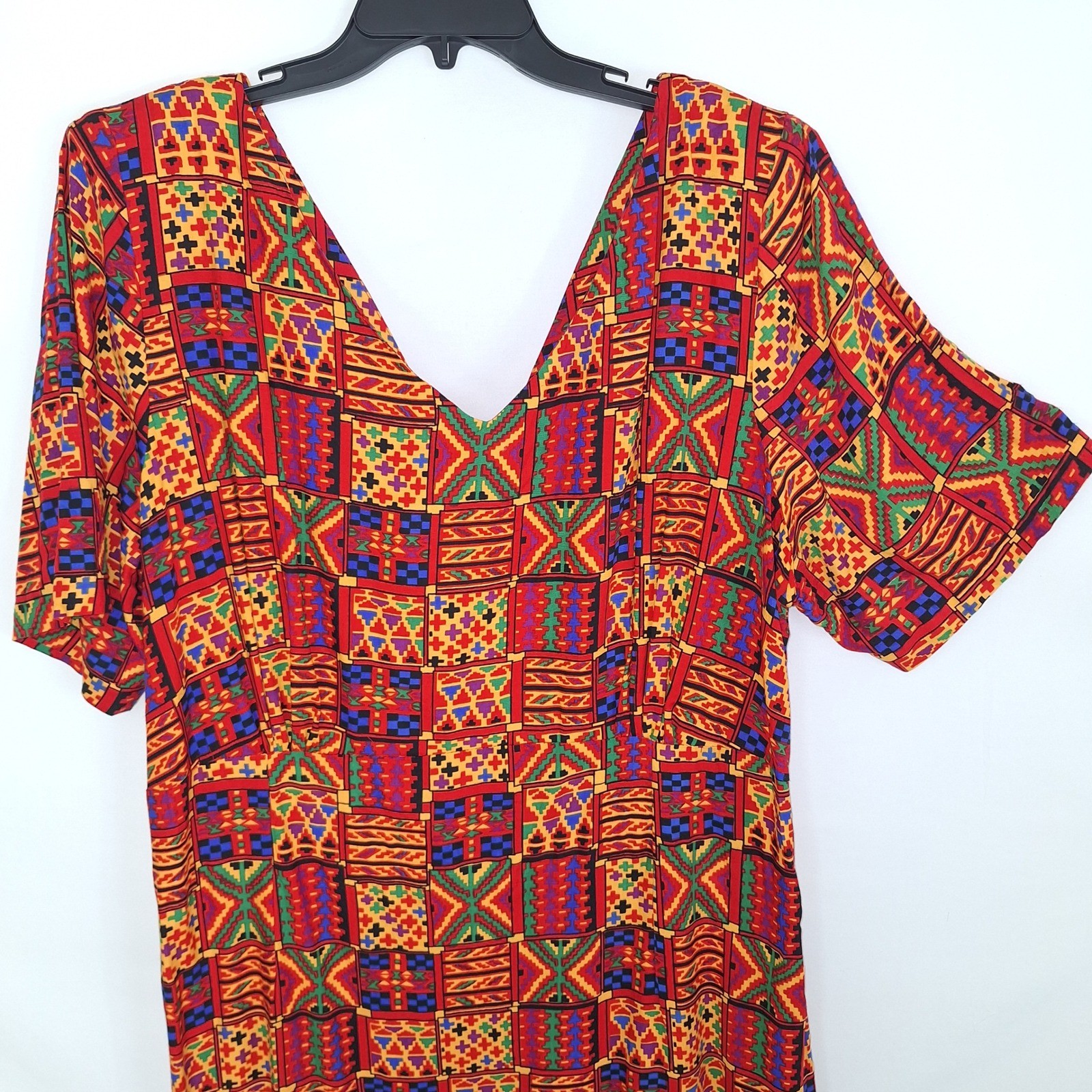 Vintage 90s Betsy Lauren Patchwork Tapestry Dress Back Bow Cutout Art Teacher 22