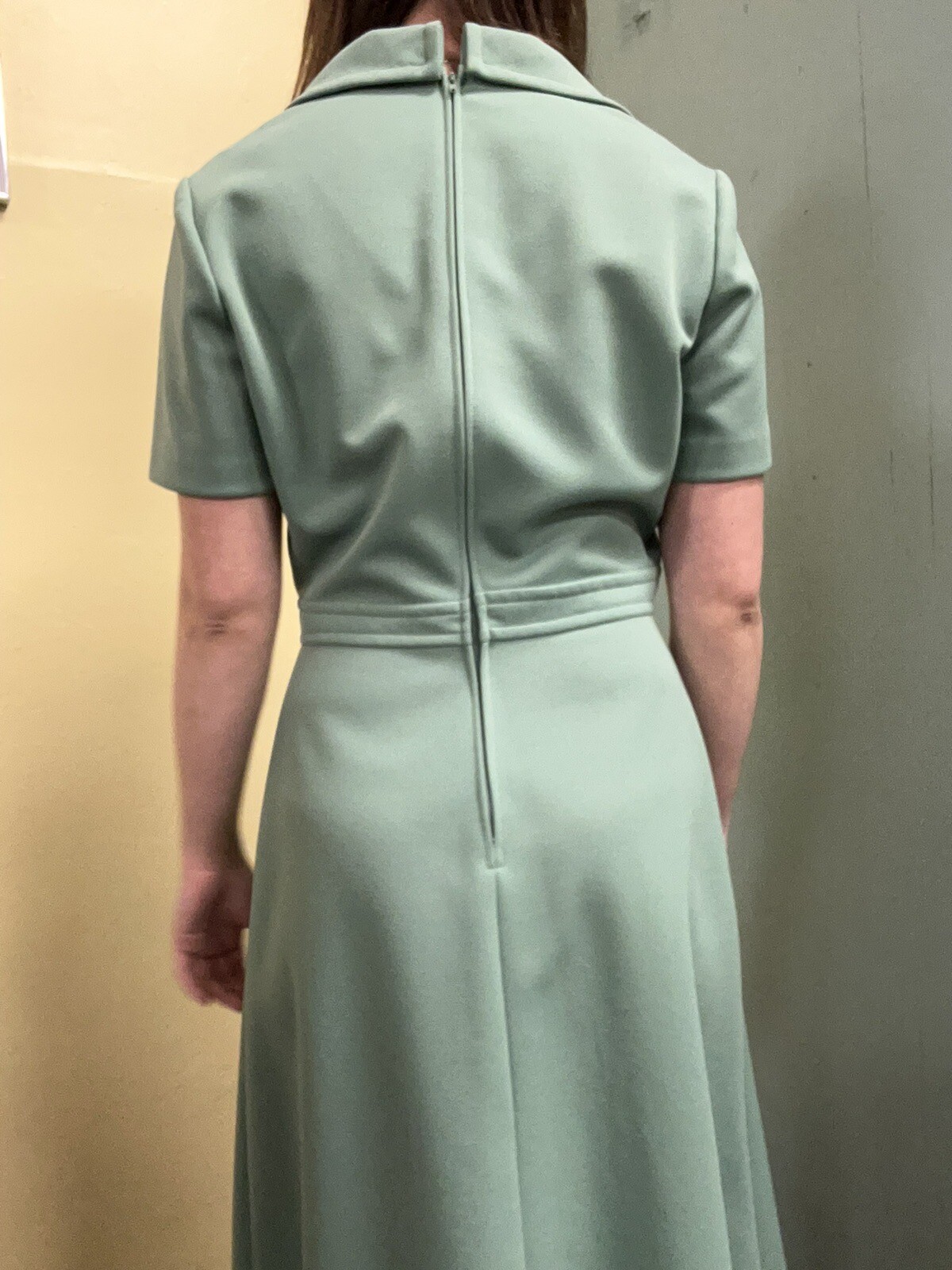 Vintage 70s Jerrie Lurrie Green Polyester Dress S