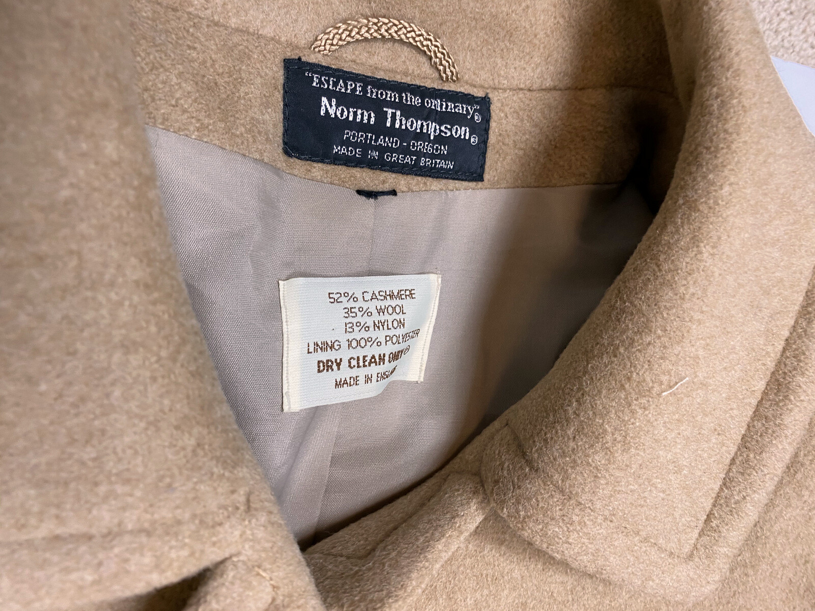 Vintage Norm Thompson Cashmere Blend Coat England Large 14 Trench Tan Jacket
