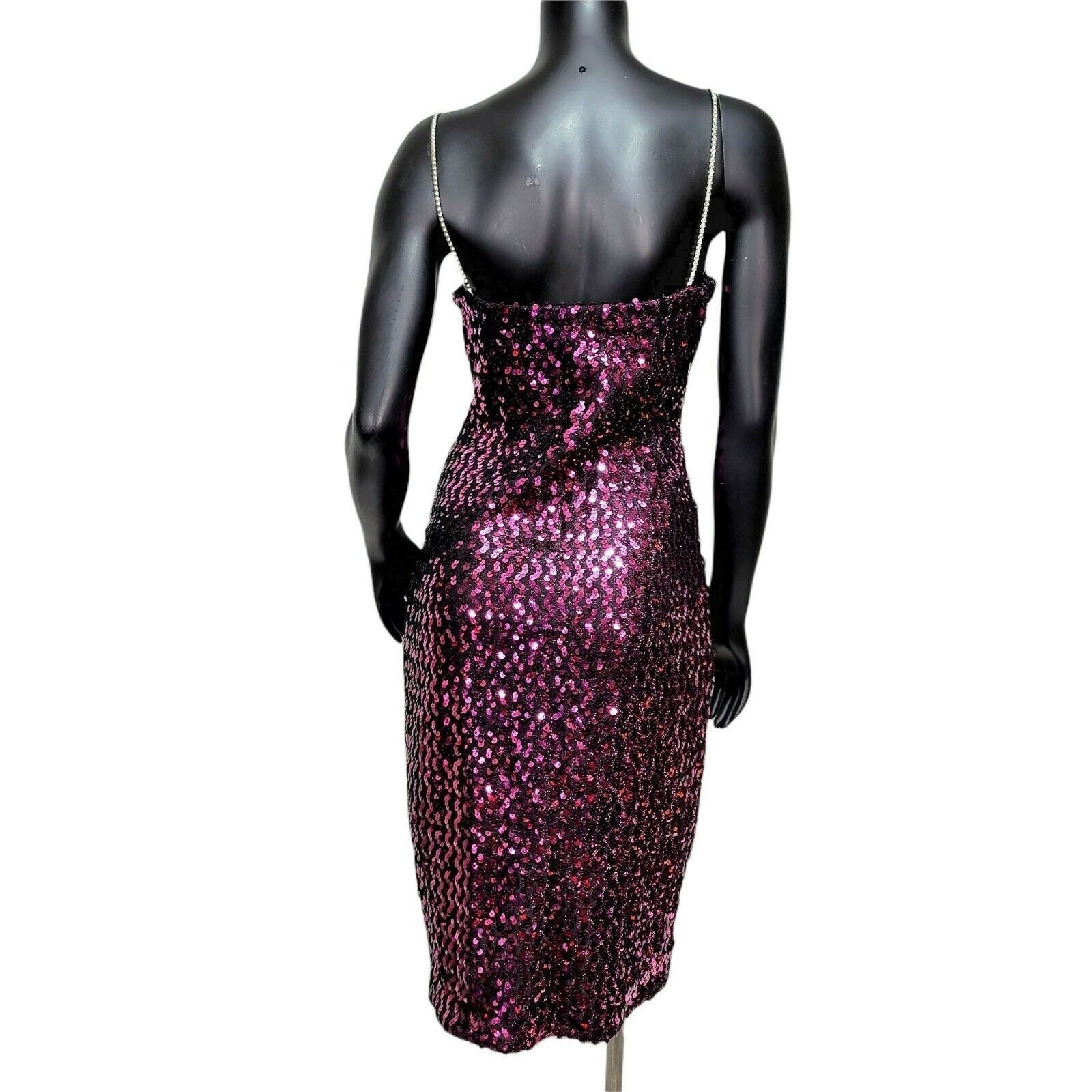 Vintage 90s Climax by David Howard Fuchsia Sequin Cocktail Dress USA Glam 7/8