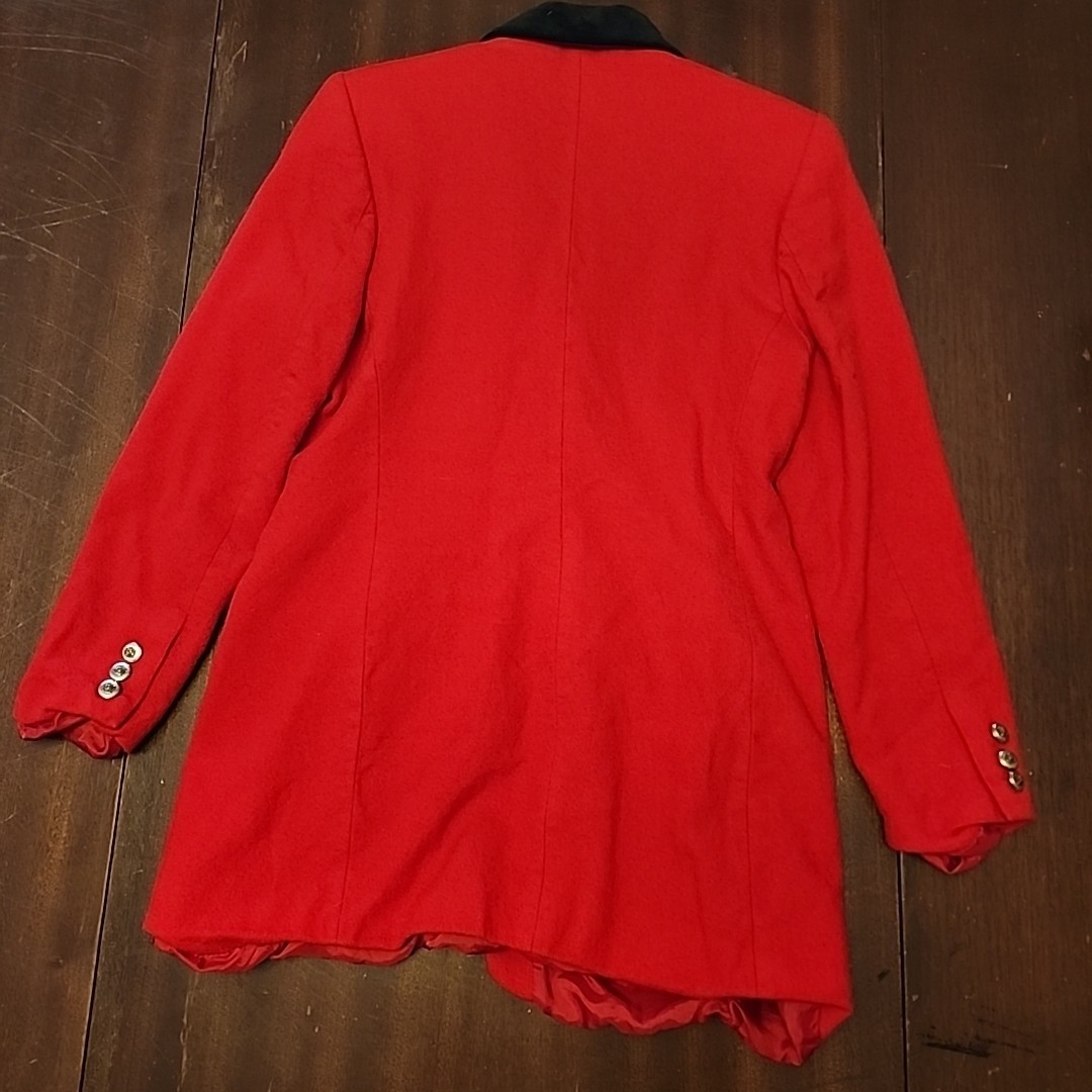 Vintage Morgan Taylor Red Wool W/ Black Velour Collar Pea Coat 12P Big Button