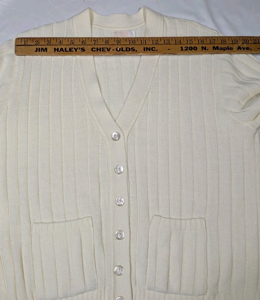 Women’s Vintage Ivory Mother Of Pearl Button Up Knitted Cardigan Sweater Sz XL