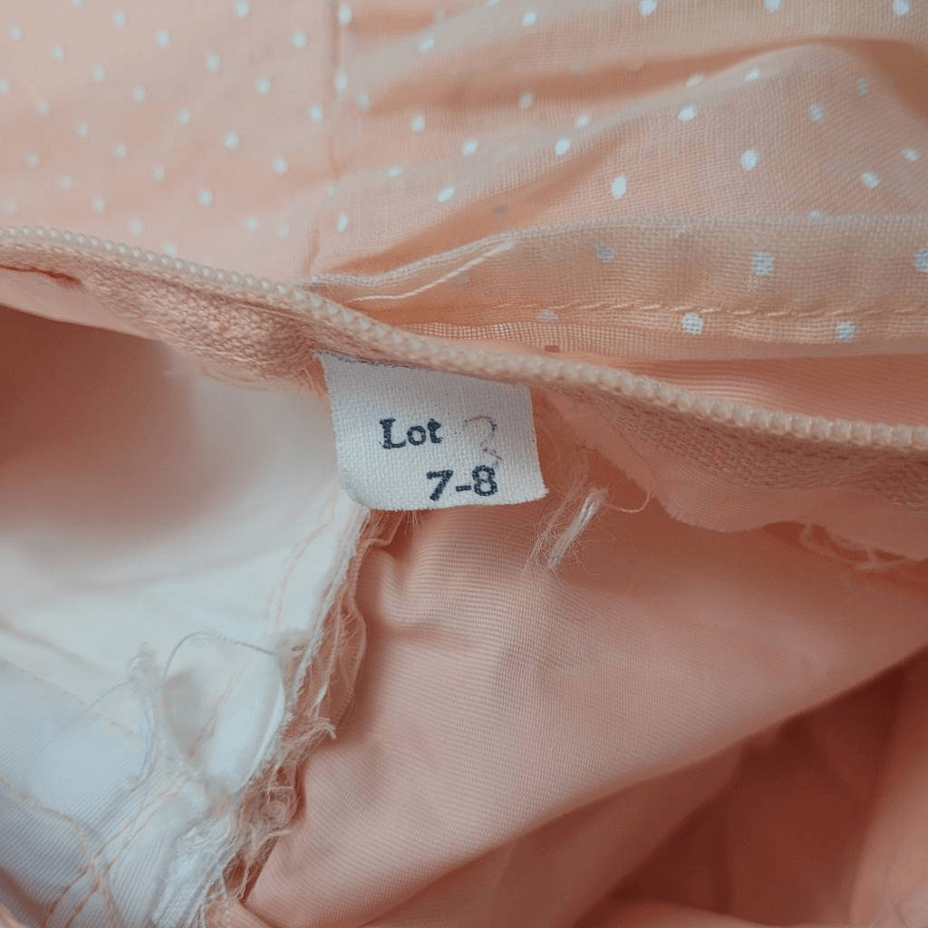 Vintage 1960s 1970s Peach Tiered Maxi Dress Sz XXS 2XS Lace Polka-dot Coquette