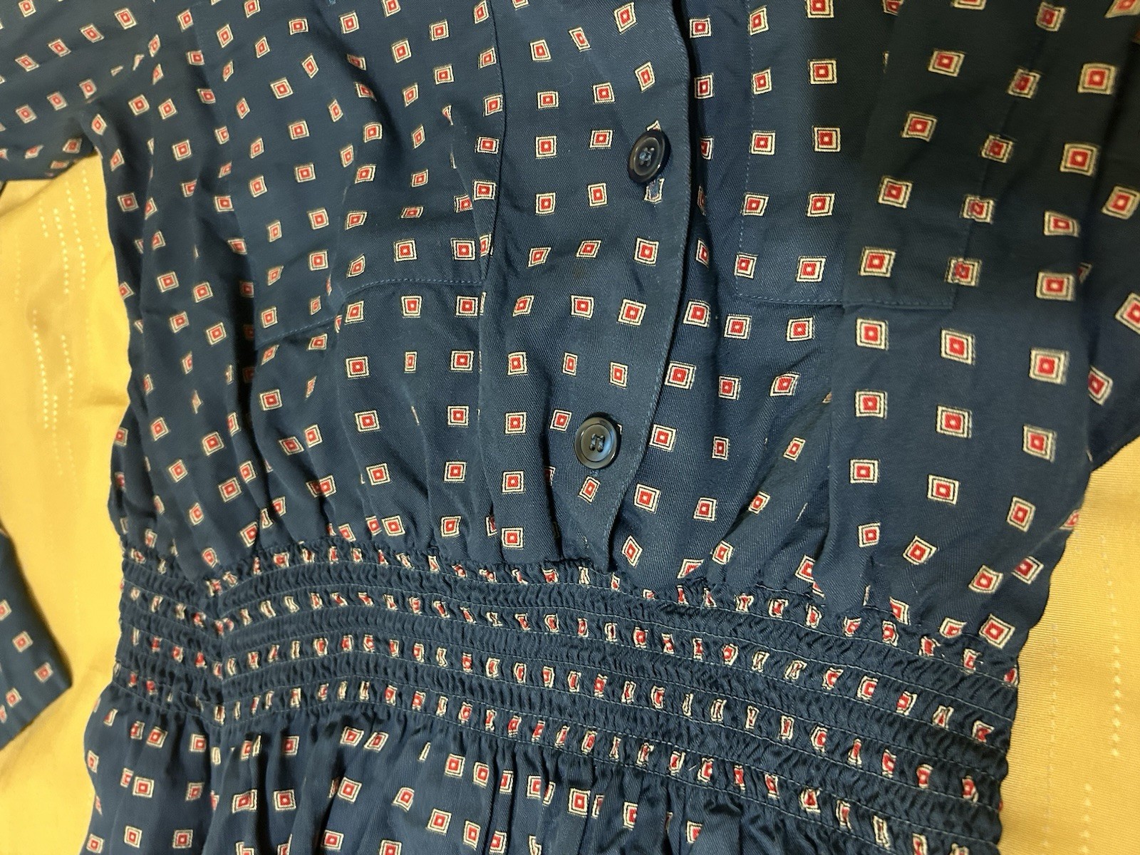 Vintage Dress Medium Blue Red Geometric 80s Does 40s Geek Chic Librarian