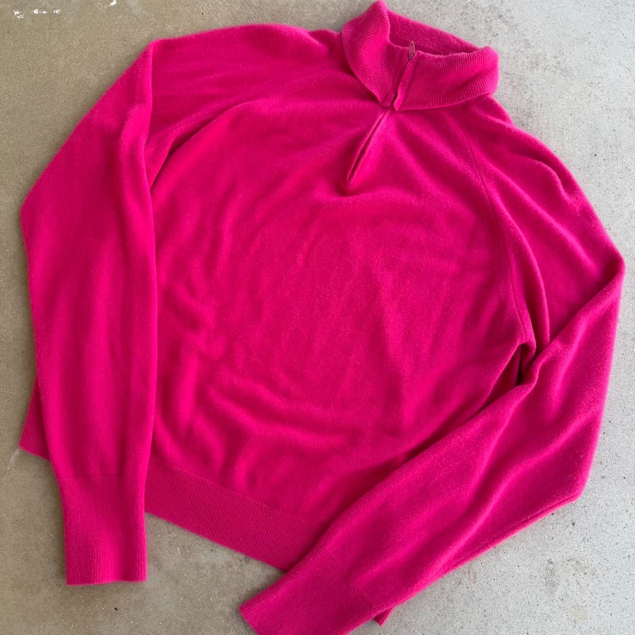 1960s HICKORY HOUSE PINK VTG MOCK NECK SWEATER SMALL TALON ZIPPER QUARTER ZIP