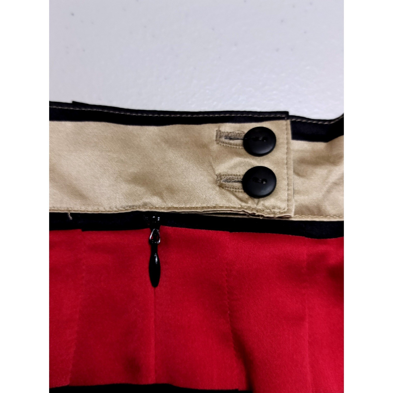 Vintage Satin Striped Pleated Skirt Red Black Saks Fifth Avenue Silk-Like
