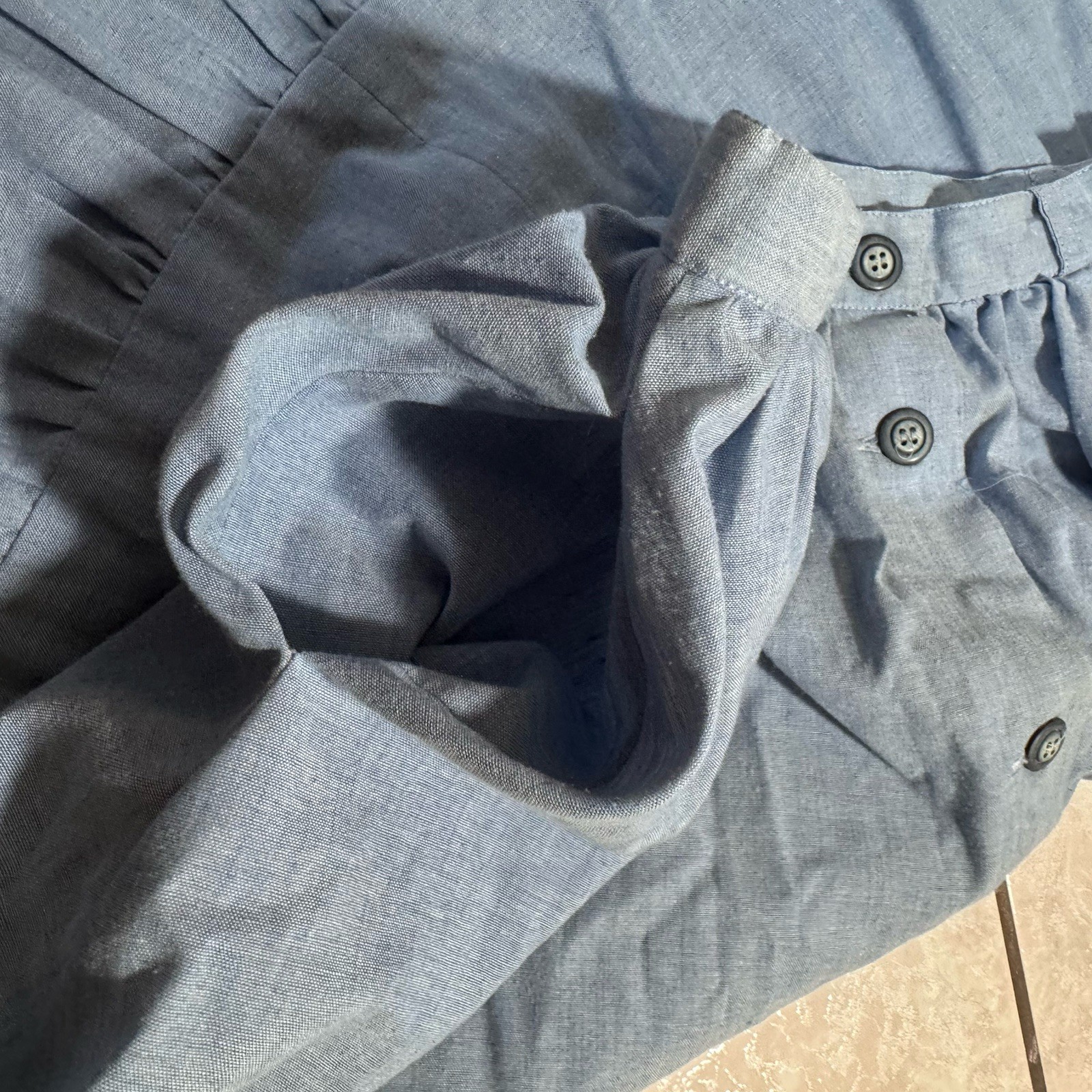 70s Handmade Ruffle Hem Denim Midi Skirt Button-Front Cottagecore Women’s M VTG