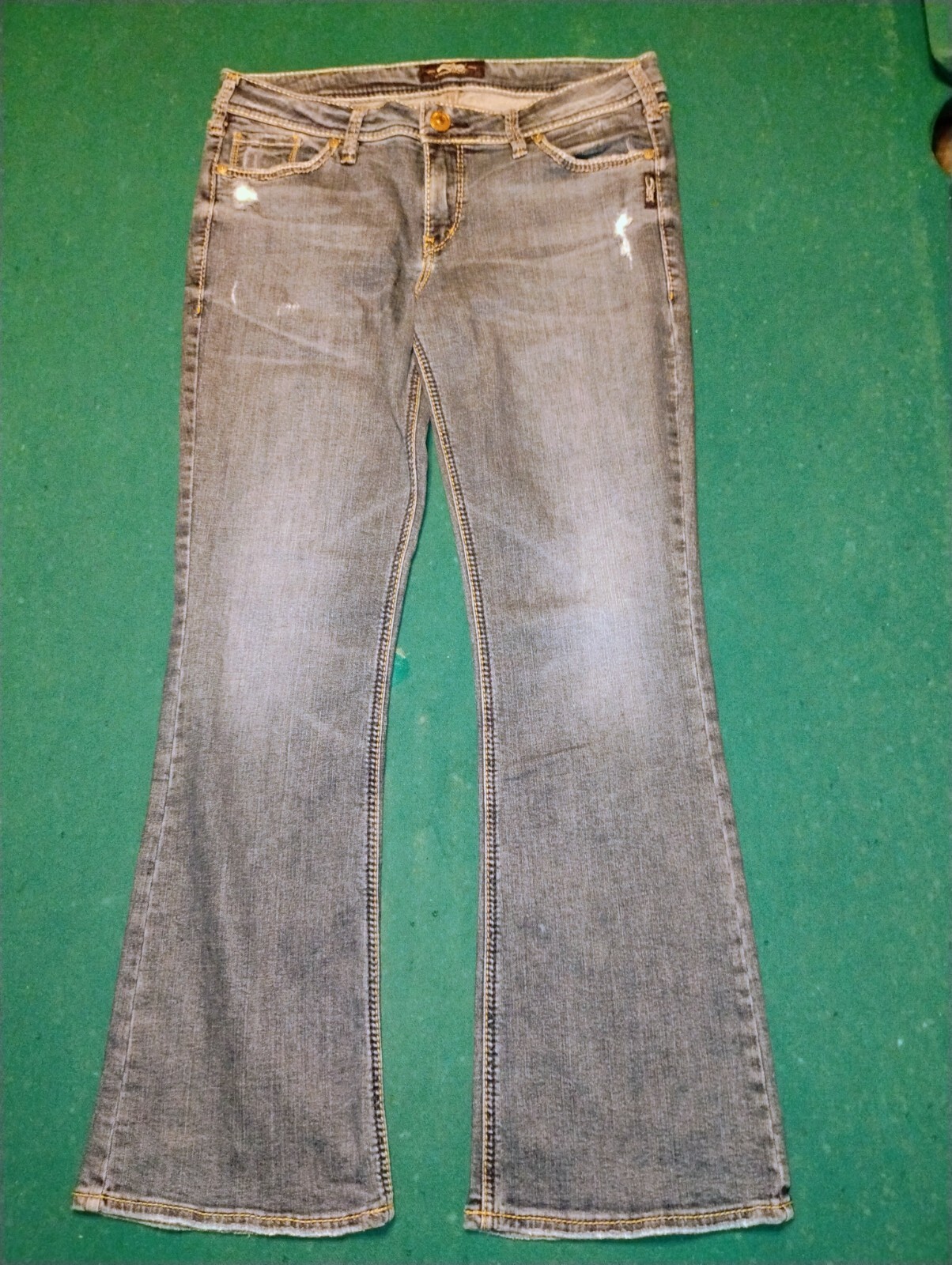 Women’s Jeans Rare Silver Embroidered Full Art Size W32 L31 Y2K Jnco Baggy 90′