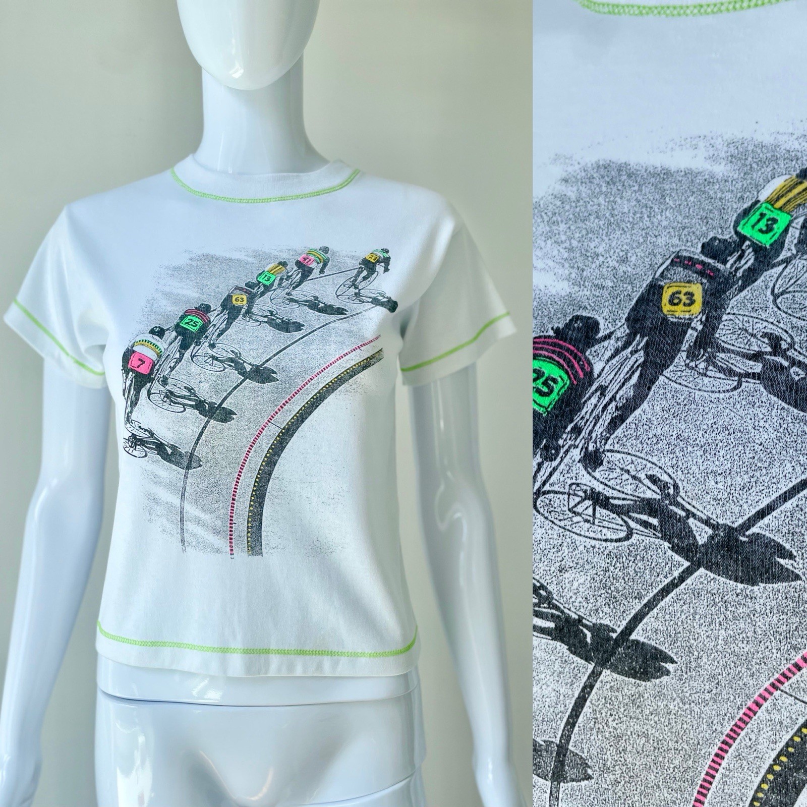 Vintage XS S T Shirt Cycling Bicycle Race Neon Rad 80s 90s Bike Kidcore VGUC