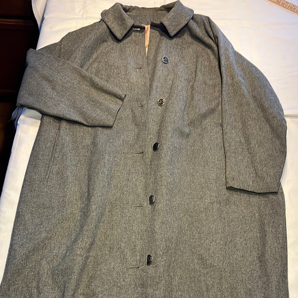 Vintage Marshall fields wool gray coat. Pink lining with silver buttons