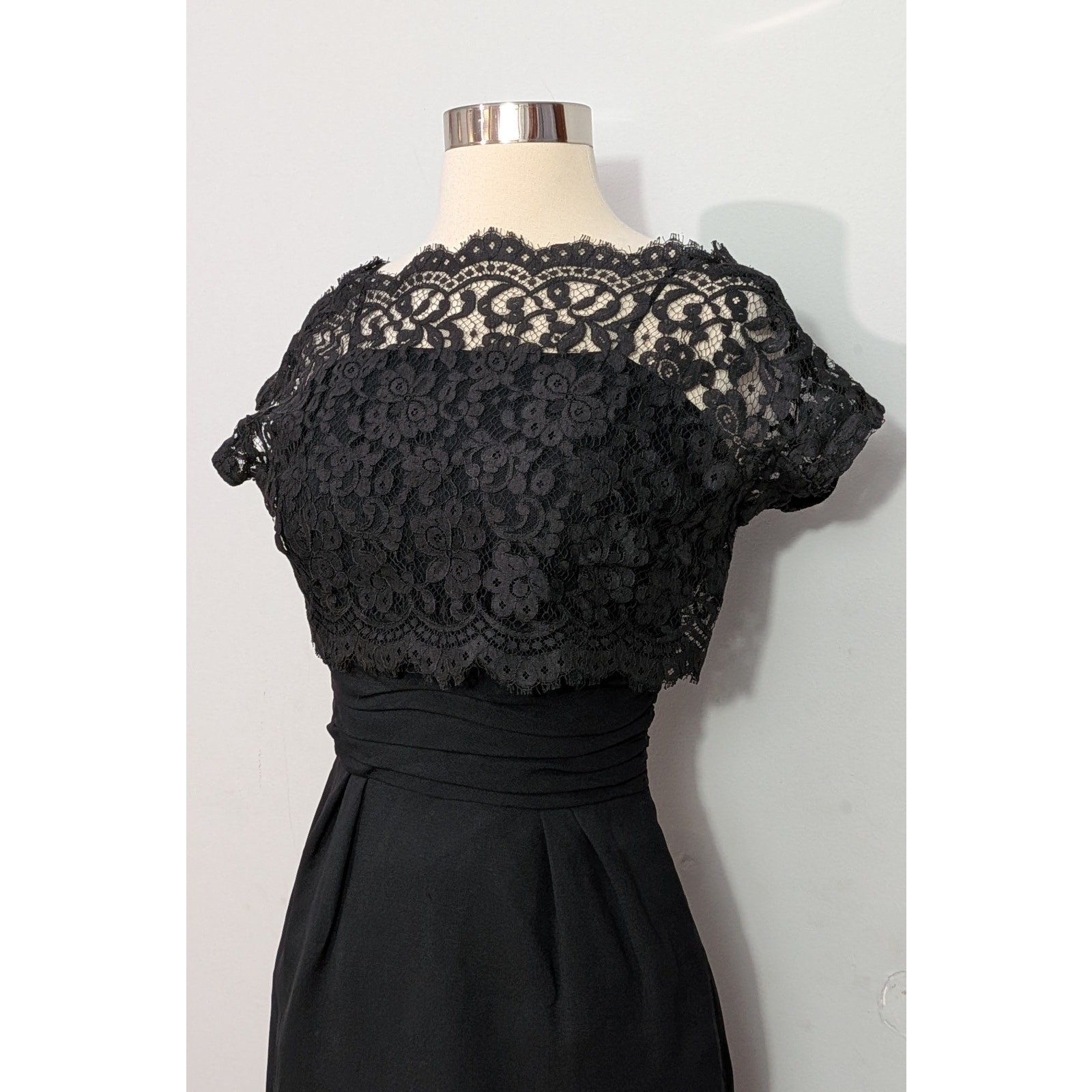 50s Black Spaghetti Strap & Lace Wiggle Dress