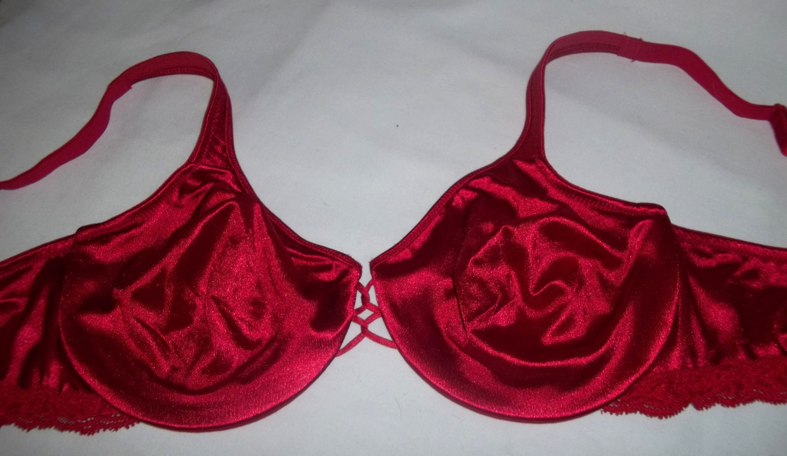 Sears Satin Caress Shiny Second Skin Liquid Satin UW Bra 40C Red Lover’s Knot