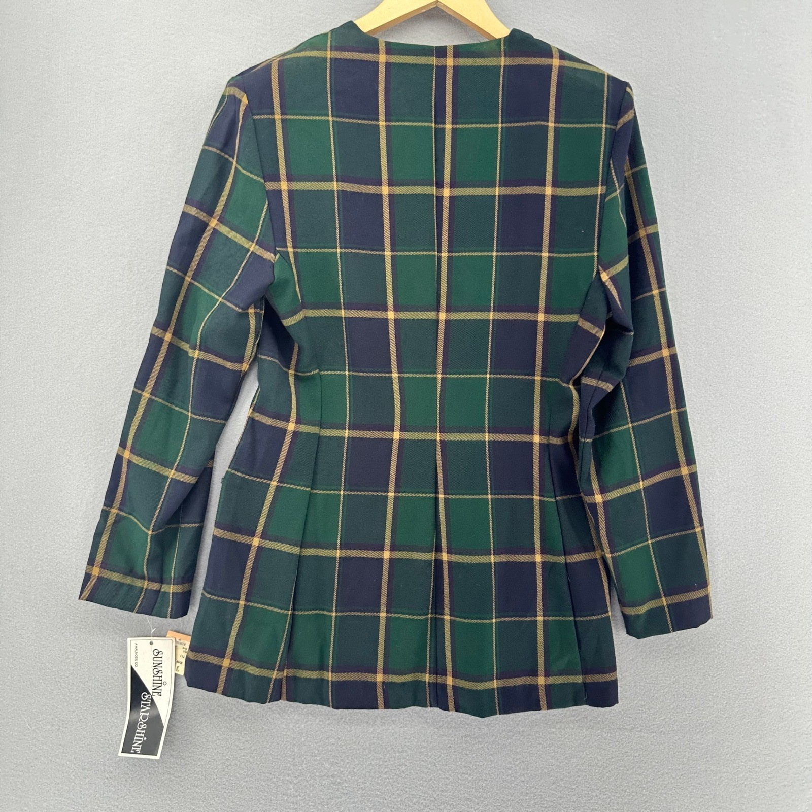 VTG Sunshine Starshine Green Navy Plaid Skirt Suit Blazer Set 8 DEADSTOCK Career