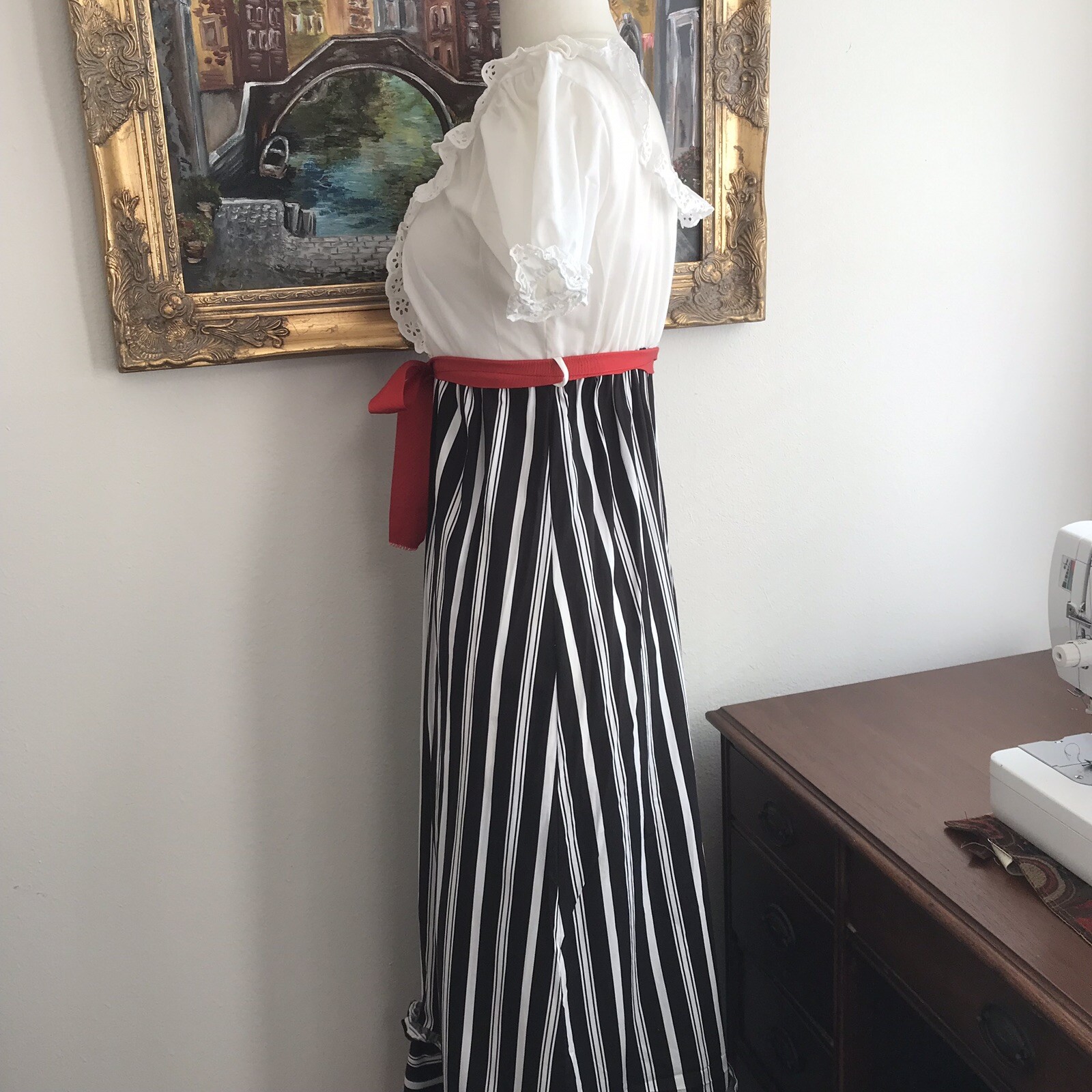 70s Ruffle Black and White Maxi Dress