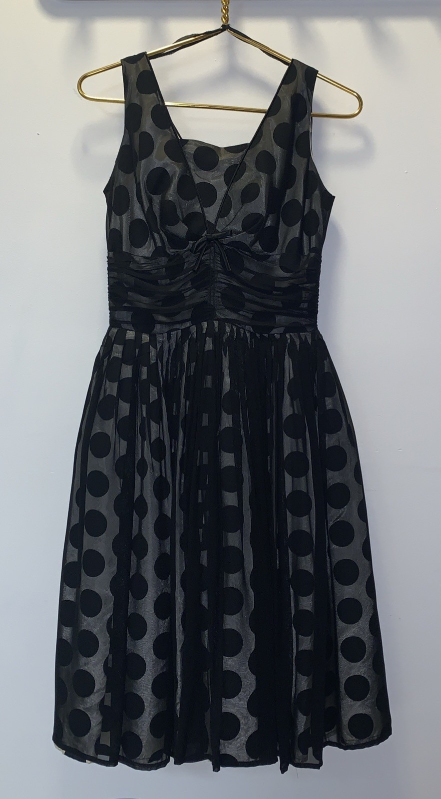 Vintage 1950’s Polka Dot Evening Gown Cocktail Black XS 32 X 24