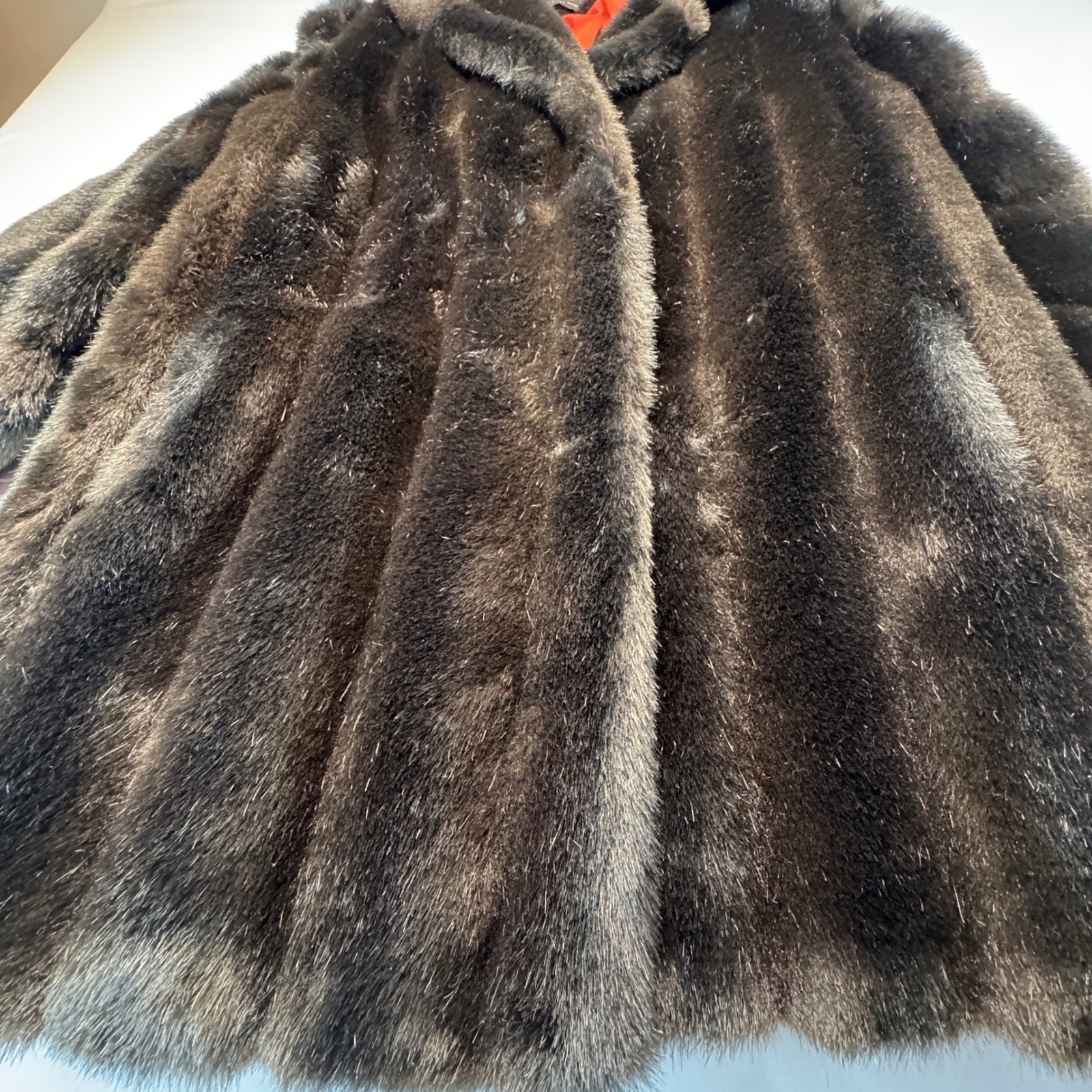 Jacques Saint Laurent for Genelle Vintage Faux Fur Coat Brown Orange Lining L