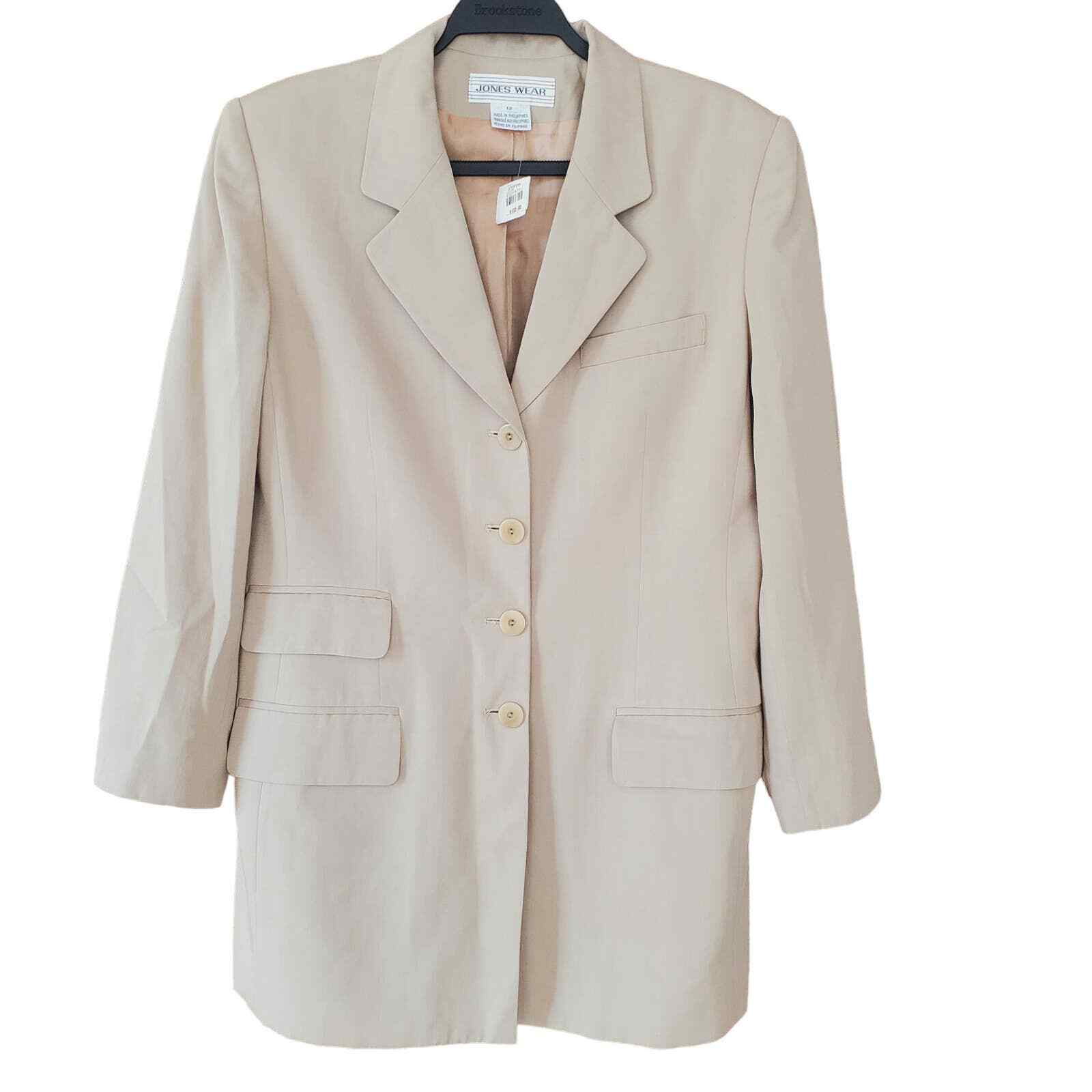 Jones Wear Vintage NWT Oversized Women’s Blazer Single Breasted Sz 12 Tan Retro