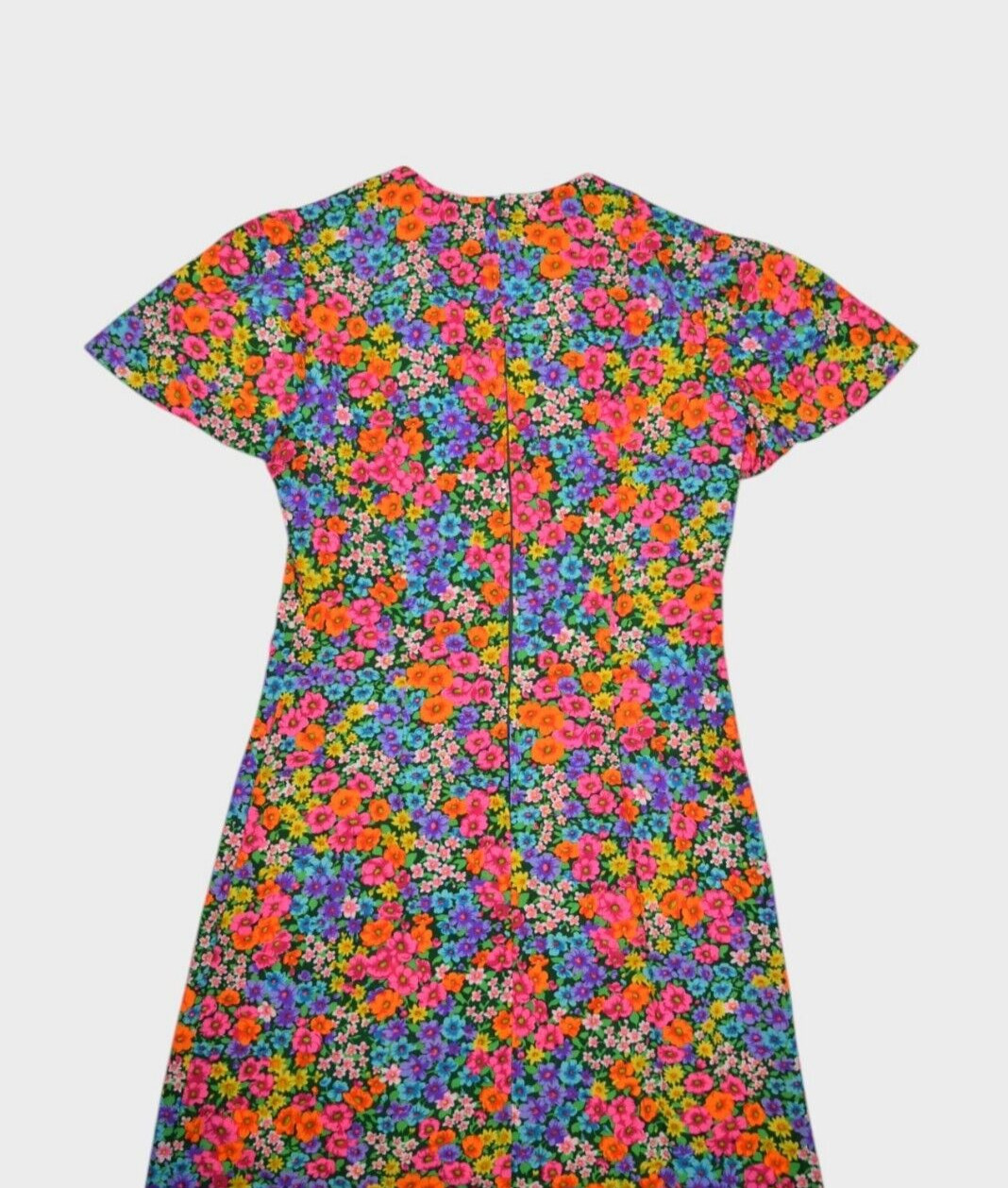 Vintage 60s Dress Womens S Floral Multicolor Maxi Short Sleeve Day Hippy Boho