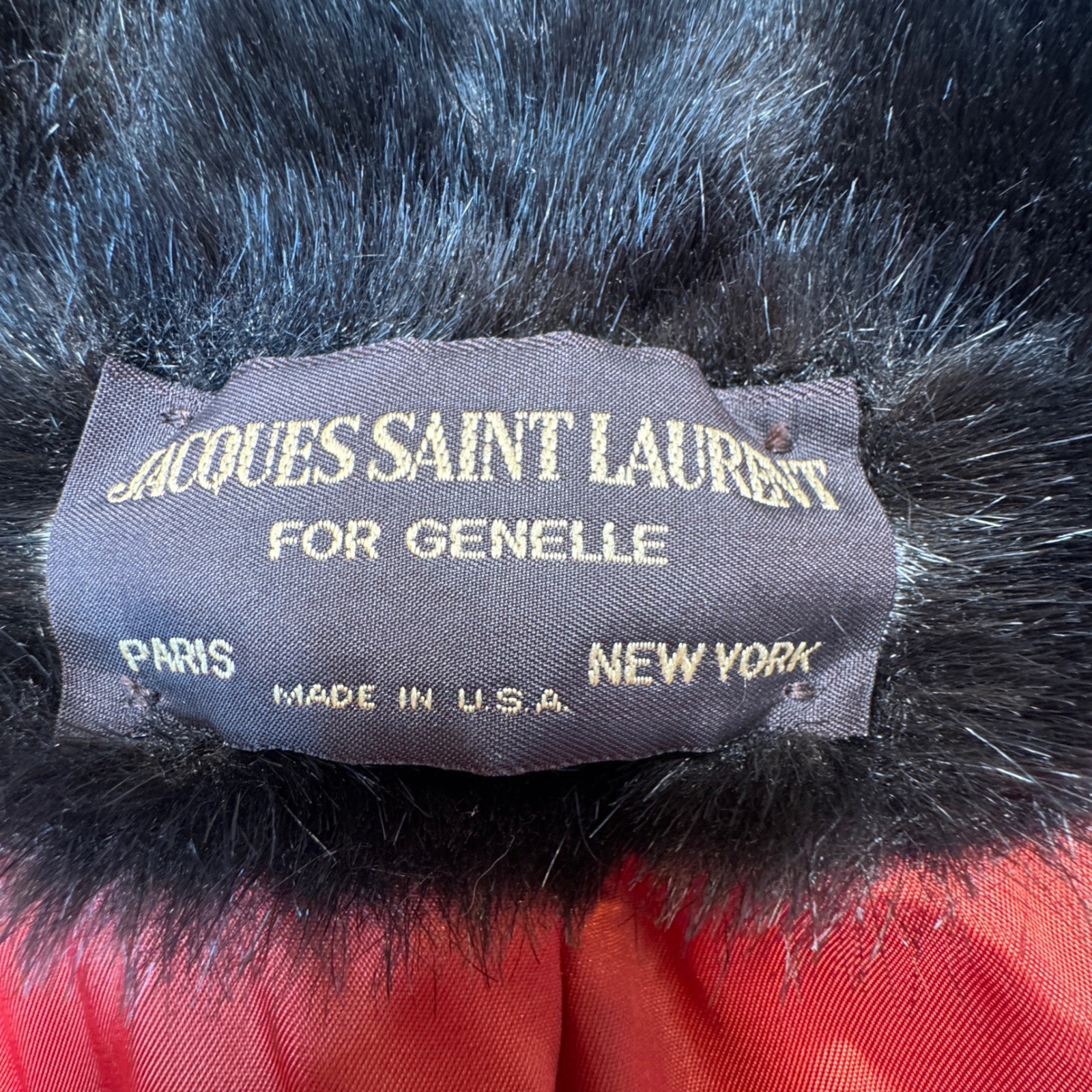 Jacques Saint Laurent for Genelle Vintage Faux Fur Coat Brown Orange Lining L