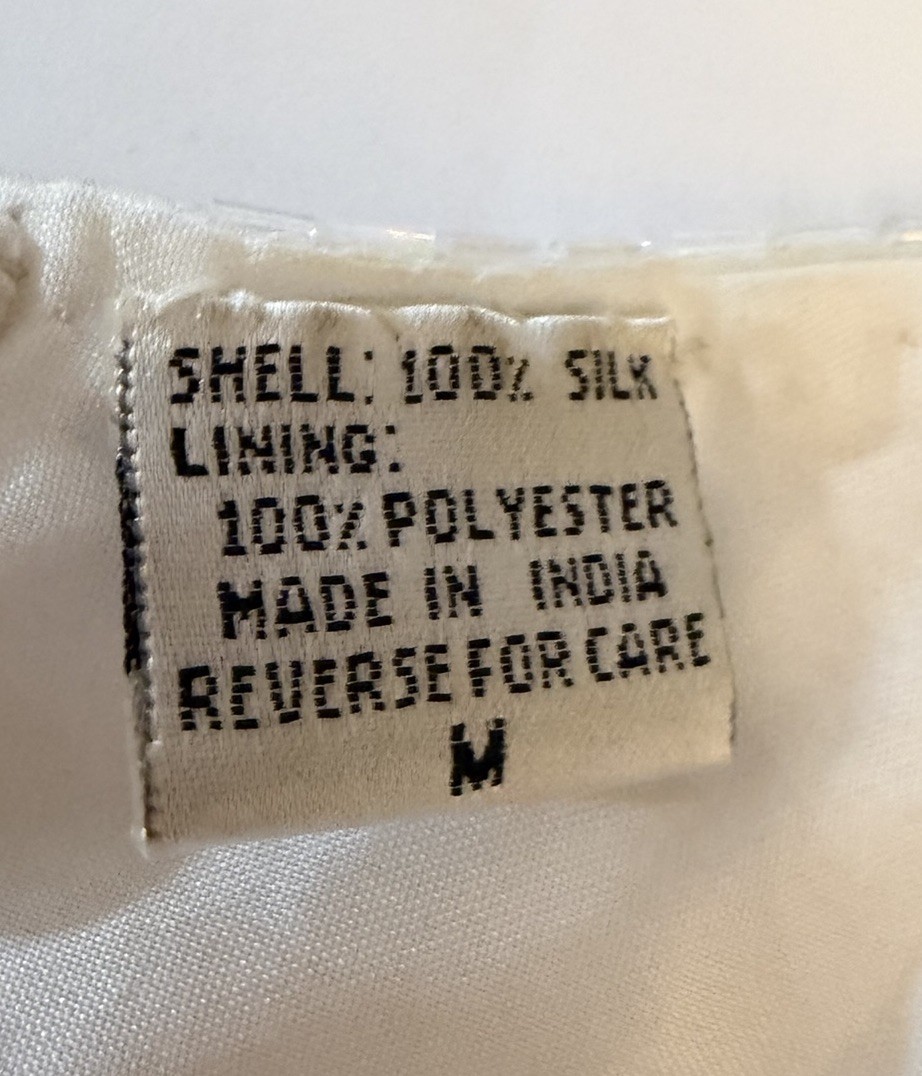 Authentic Vintage 1980s Medium Ivory Gold Beaded Lined Silk Cocktail Dress