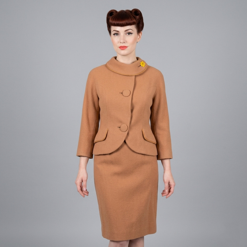 Vintage 50s Forstmann Wool Tweed Suit Jacket & Skirt Set Mid-Century Tailored M