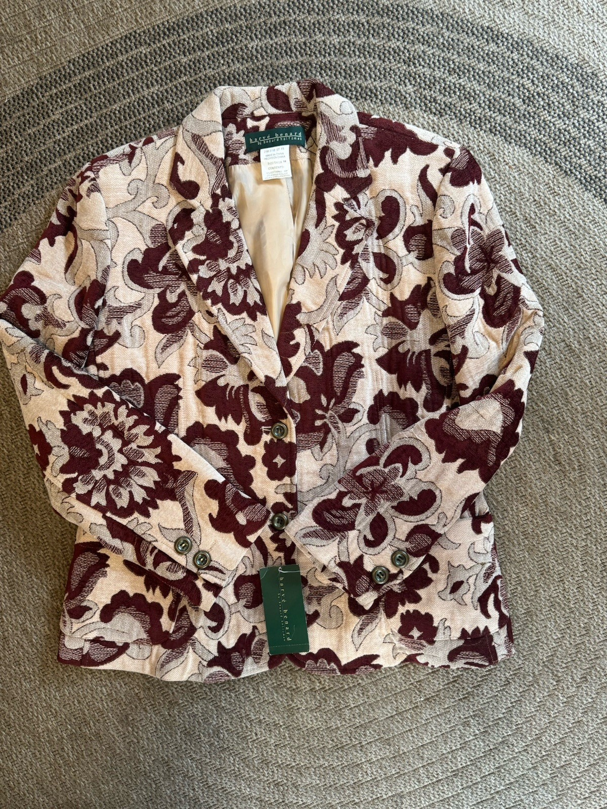 VTG Harve Benard Tapestry Floral Blazer Burgundy NWT Deadstock $176 Size 14 New