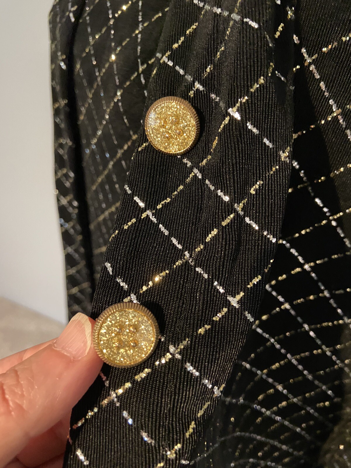 Francais M Vintage Black Twinset Shirt With Gold Accent