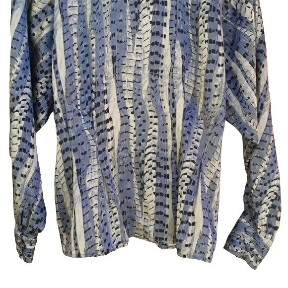 Vintage Tess Blouse 12 Blue Python Mock Neck Bishop Romeo Renaissance Rare