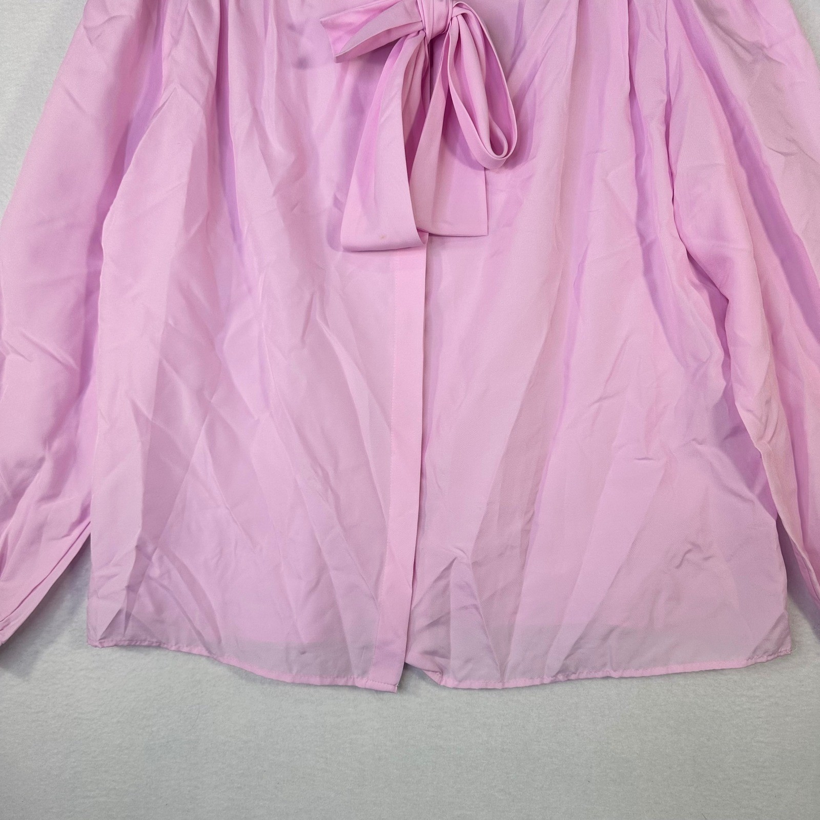 Vintage Lucky Winner Pink Tie Neck Blouse Long Sleeve Secretary Top Size 38 USA