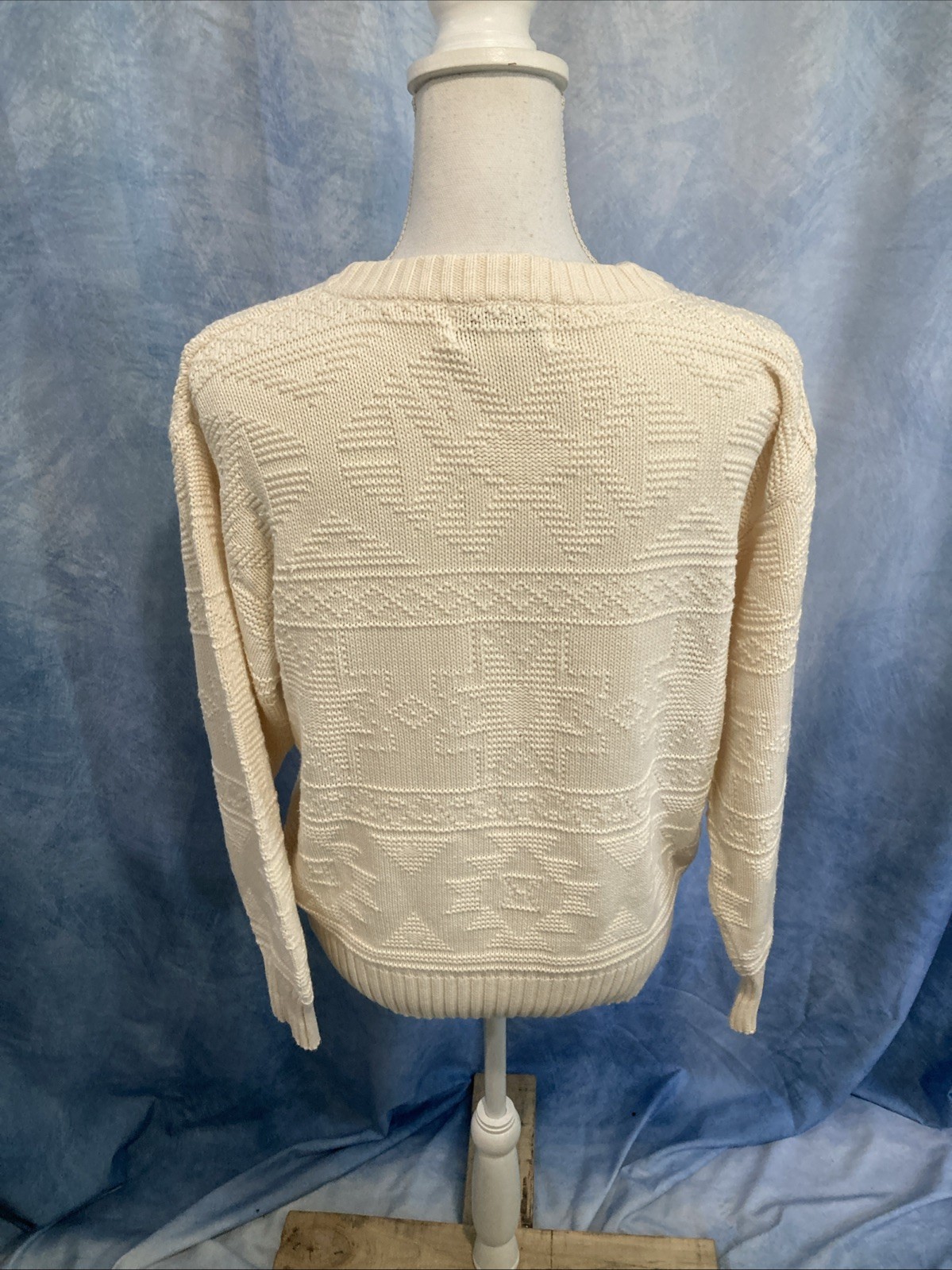 Vtg 80s 90s JH Collectibles Cream Textured Knit Crewneck Sweater Fisherman M