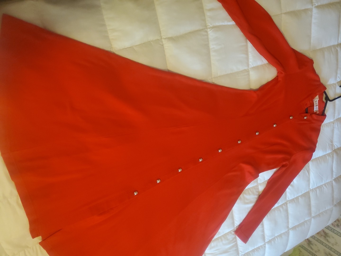 Vintage 1980s Christmas Red Dress Long 100% Cotton Sz 10 Silver Button Ann Tjian