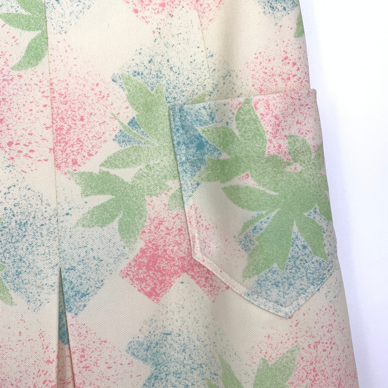 Vintage 70s Skort Womens Sz 27″ Pastel Leaf Print Cream Green Pink Blue