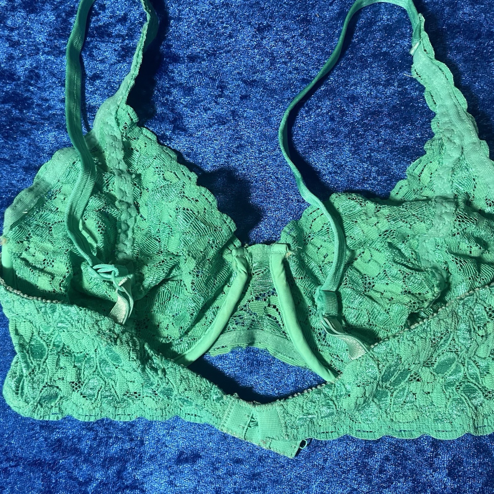Vintage Lace Bra Teal Blue Tag Faded 36c? See Pics