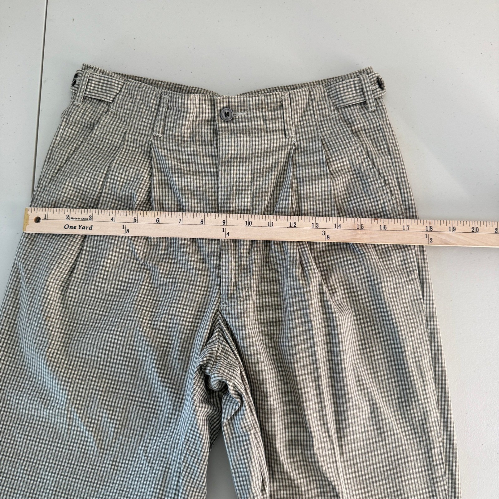 Vintage 90s Perry Ellis Trousers Womens 30 Cotton Pleated Gingham Dark Academia