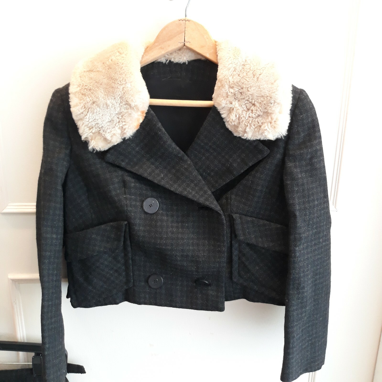Vintage 1940s 100% Wool Black Br. Womans Beige Beaver Collar Jacket Skirt SUIT 4