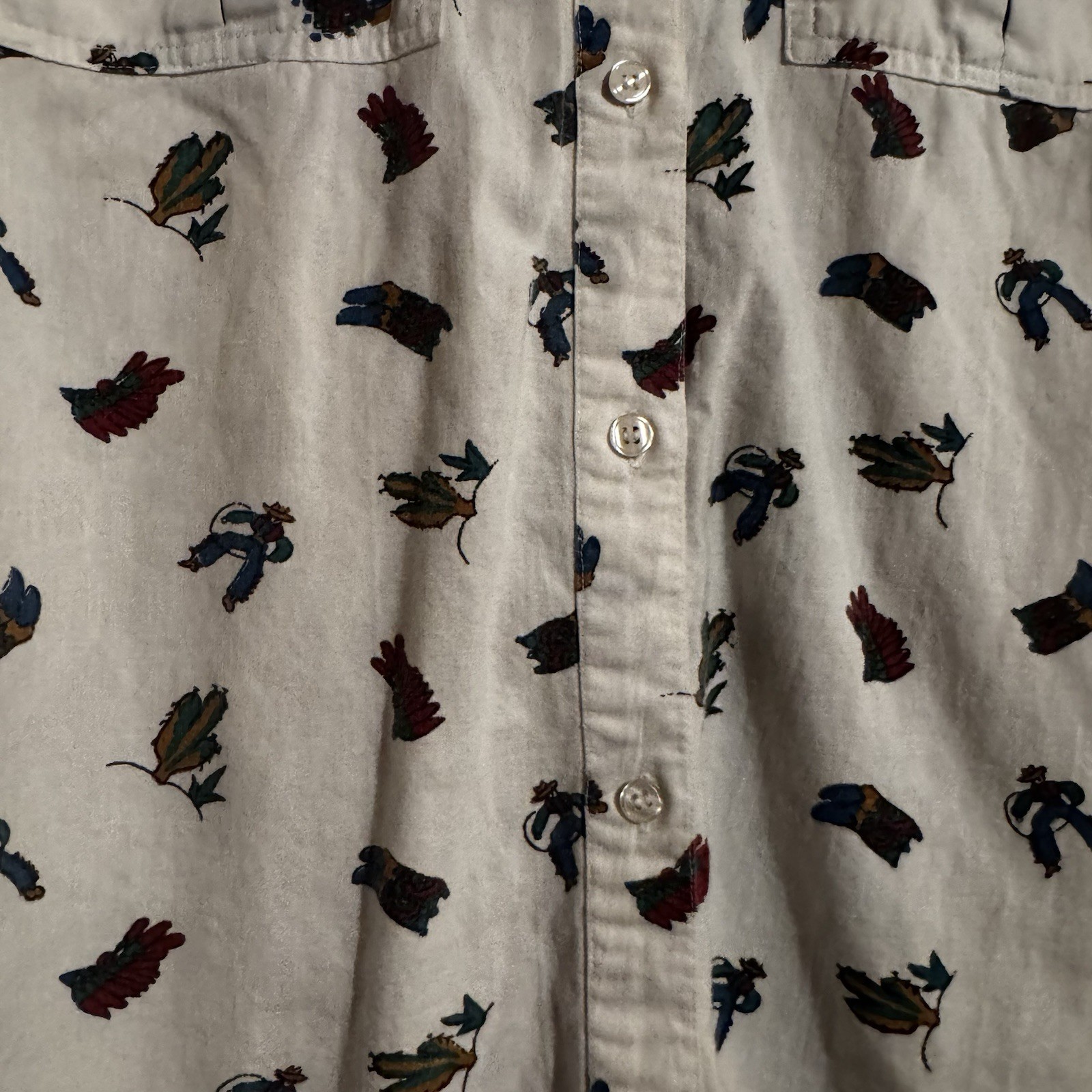 Vintage Adobe Rose Western Shirt Small Cowboy Print Teal Collar Button Up
