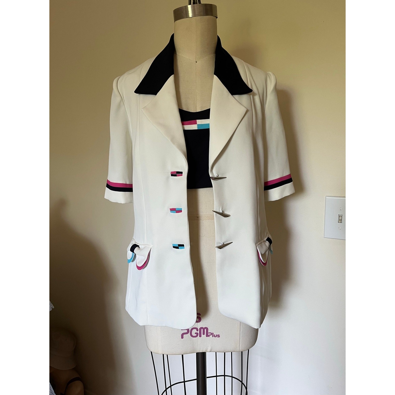 Vintage 80s Blazer colorful trim buttons Hana Class Made in Egypt 42 EU 6 US
