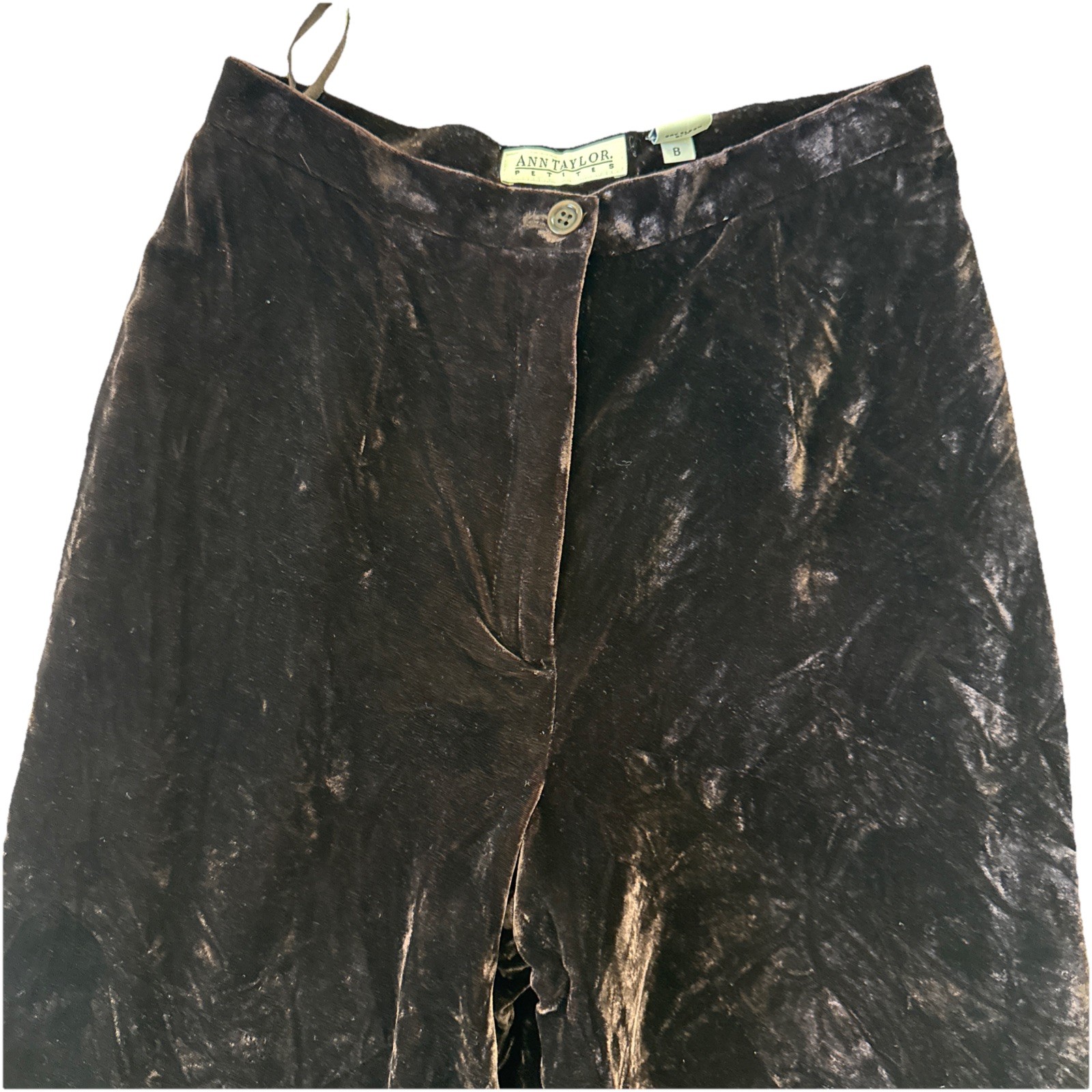 Vintage Ann Taylor Petite Dark Chocolate Brown Crushed Velvet Pants Lined Sz 4P