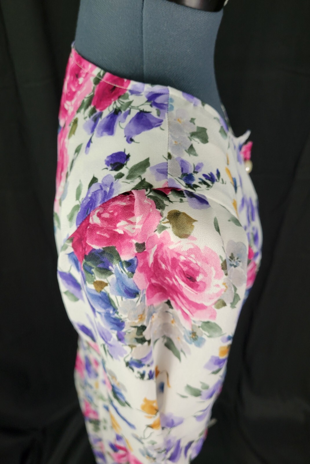 Vtg Caroline Wells White Floral Princess Seamed Shift Dress w Buttons Size 14