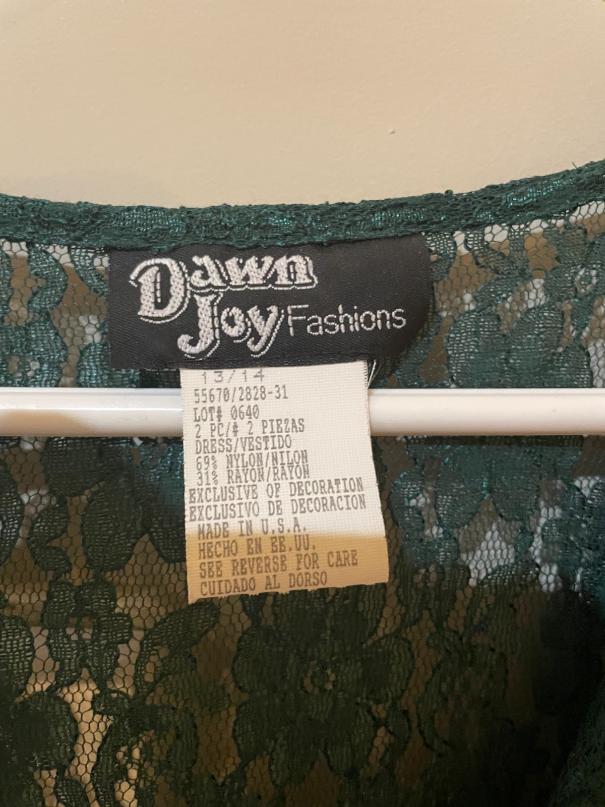 Vintage Hunter green dress with lace overlay