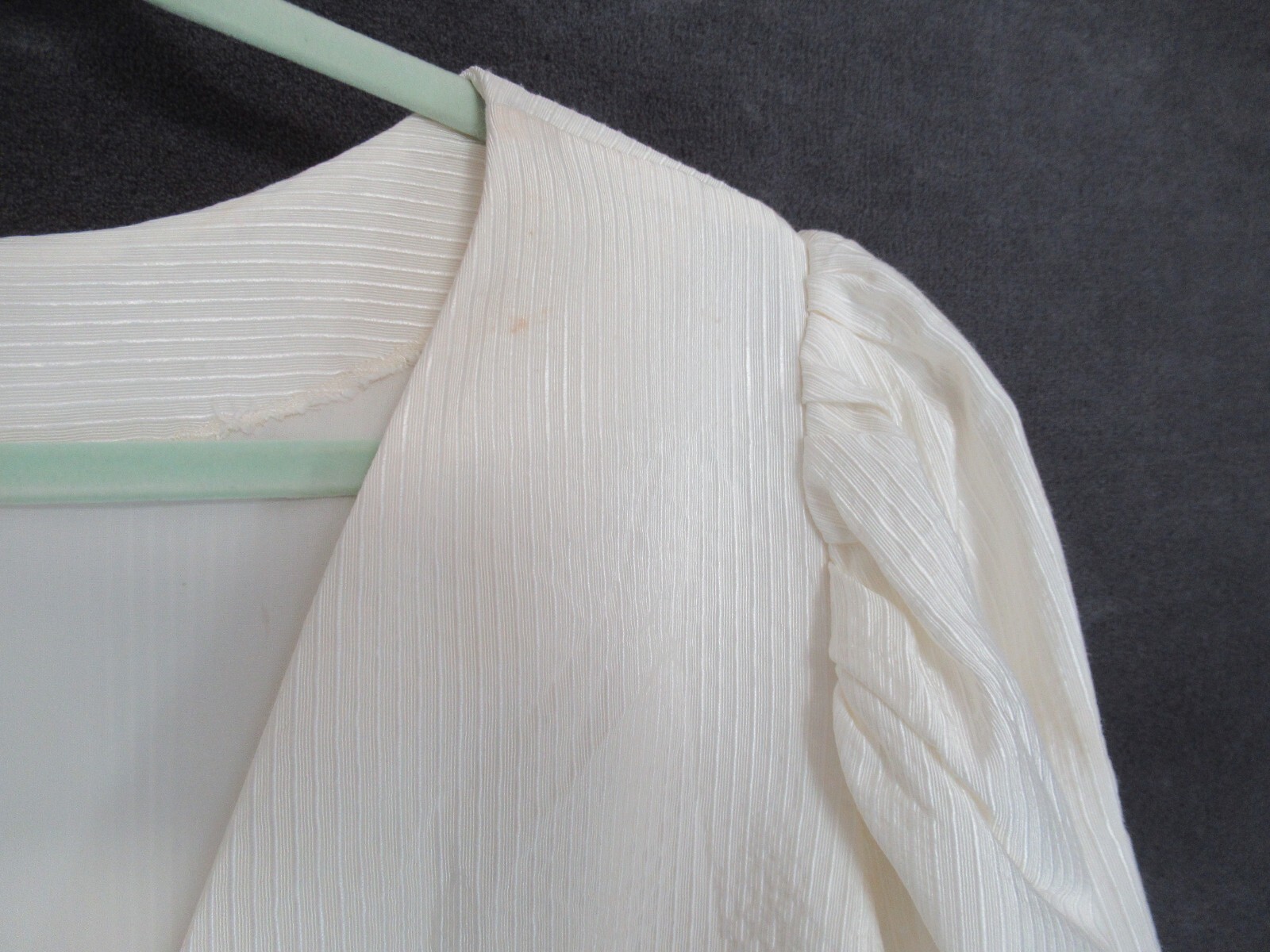 Vintage Ivory Stripe Lace Peasant Princess Bride Victorian Puff Sleeve Dress XL