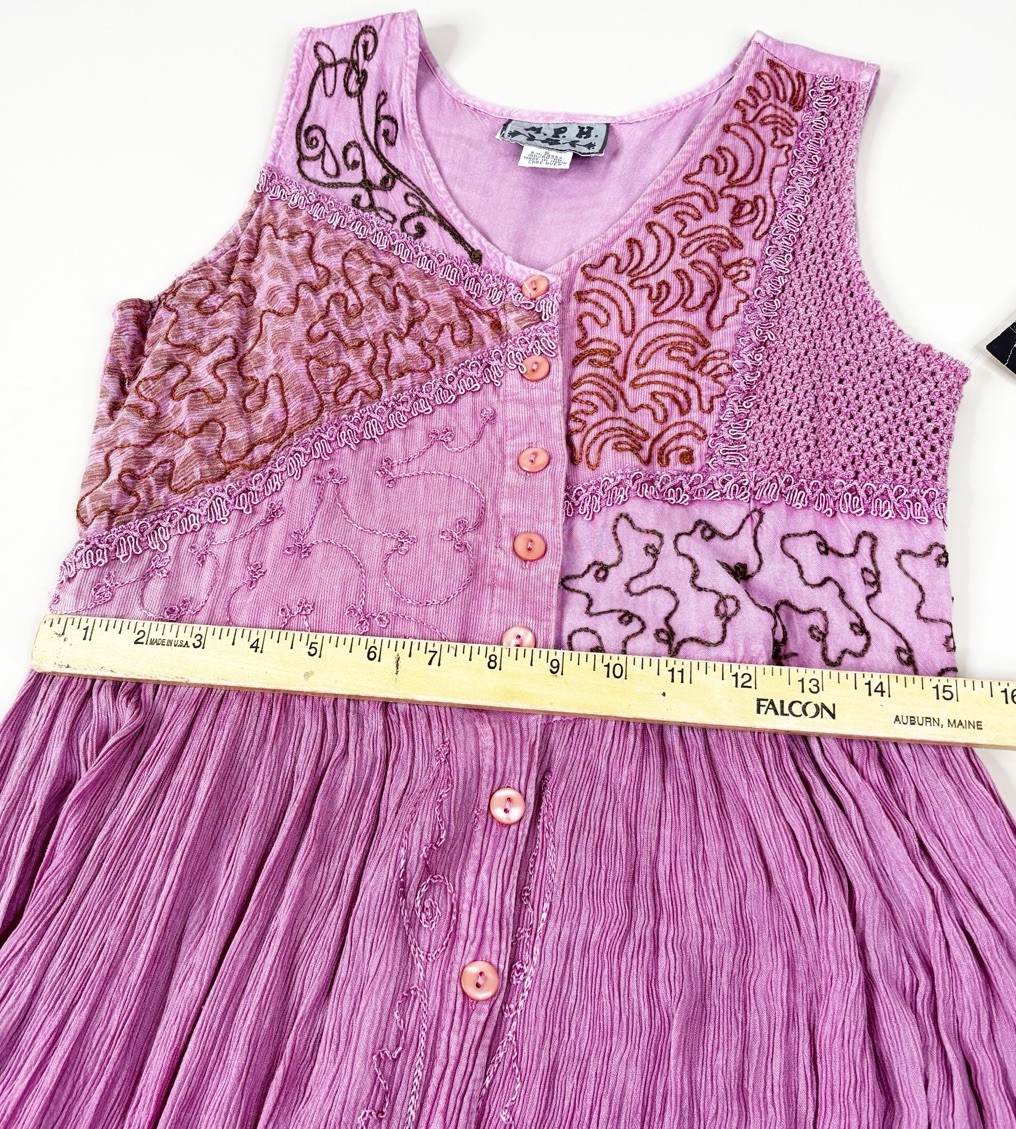 VTG MPH S Pink Patchwork Hippie Maxi Dress Cottagecore Earth Festival Boho NWT