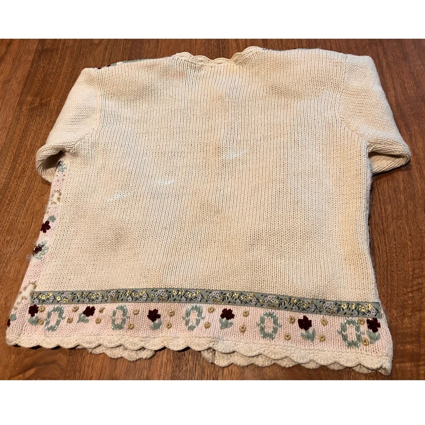 VTG Eagle’s Eye Small Embroidered Floral Beige Gold Green Pink Cardigan Sweater