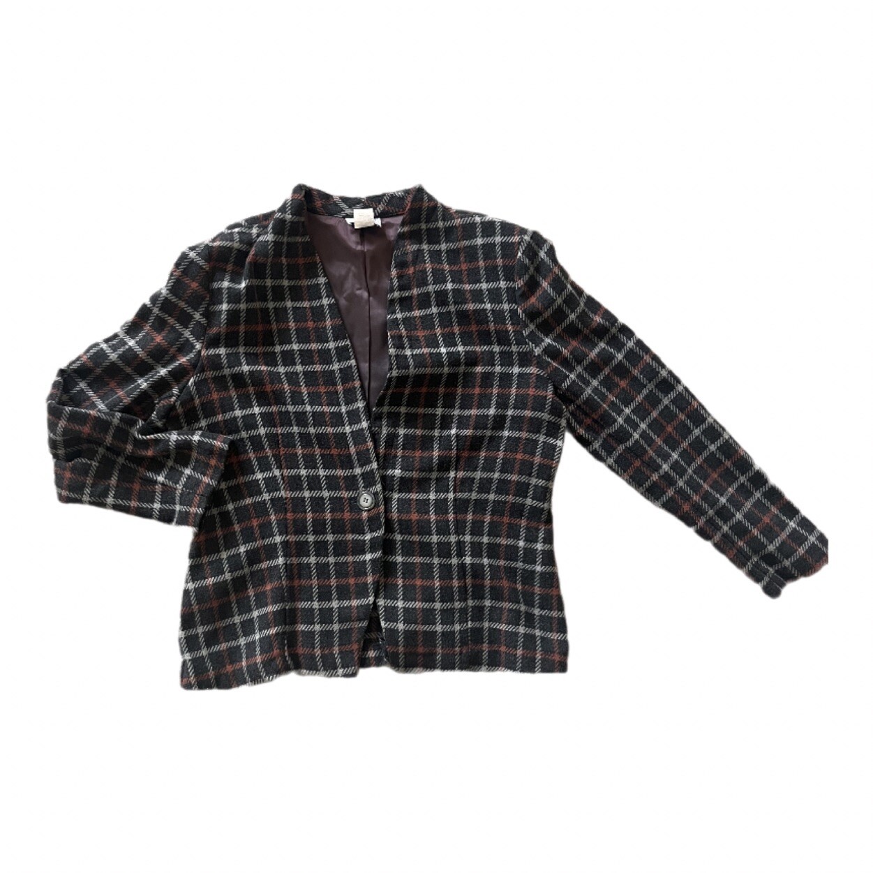 Vtg Bedford Fair Wool Blend Single Button Closure Plaid Blazer Size 14 Classic