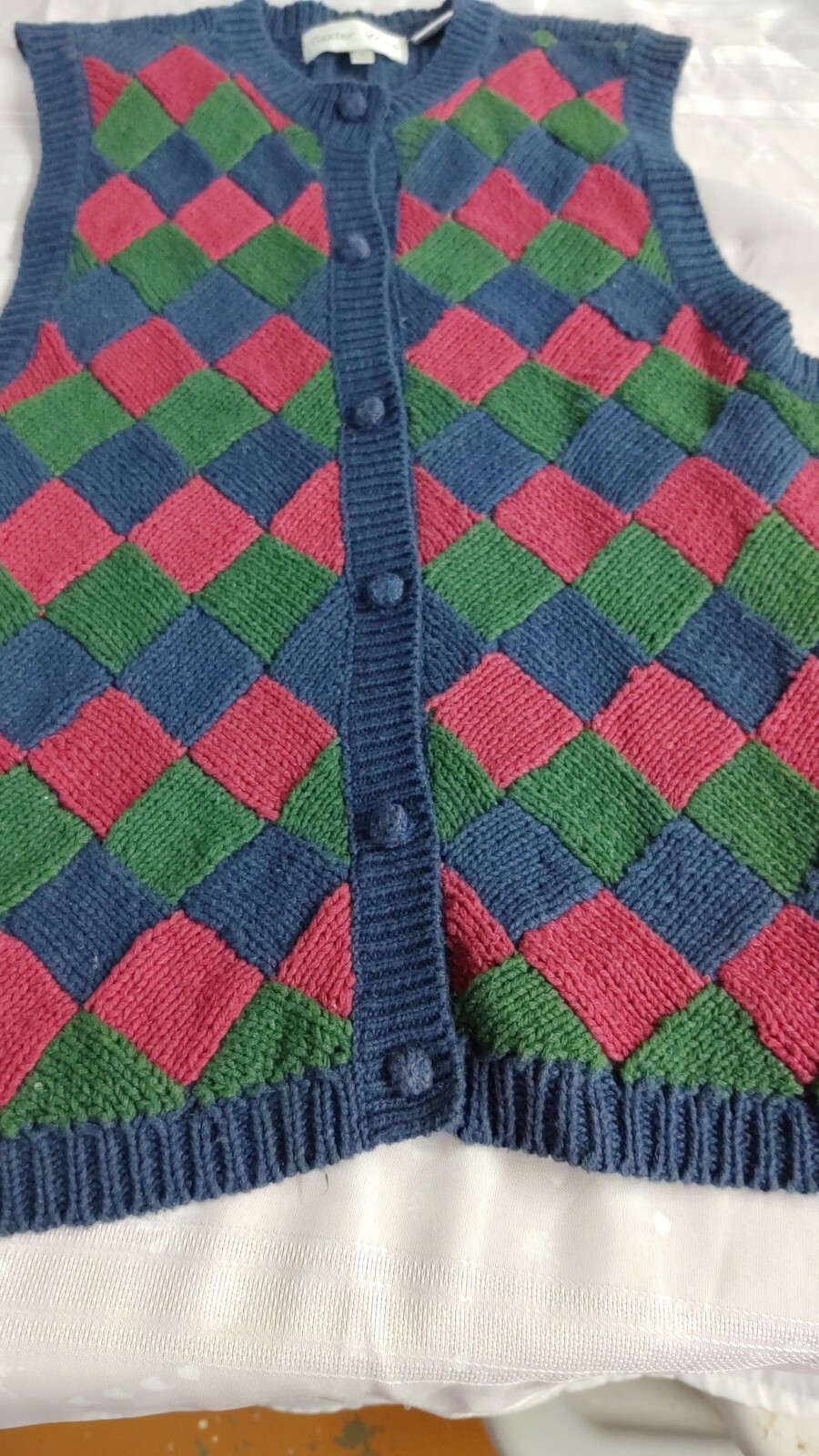BOXER & WELLS ANGOLA SWEATER VINTAGE WOMENS NAVY GREEN CRANBERRY HEAVY RIBBED
