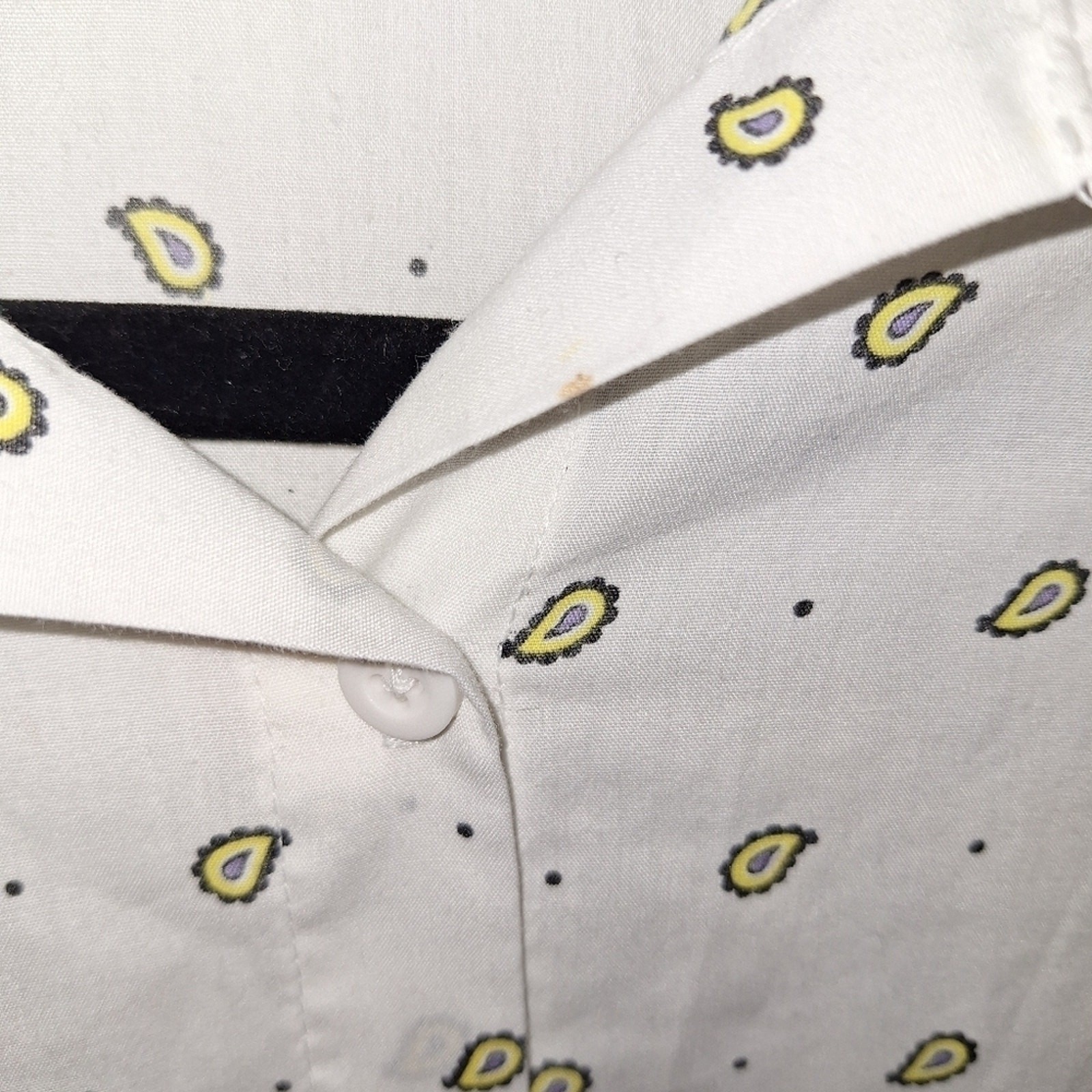 Vintage You Babes Womens Large White Paisley Button Down Shirt Long Sleeve L