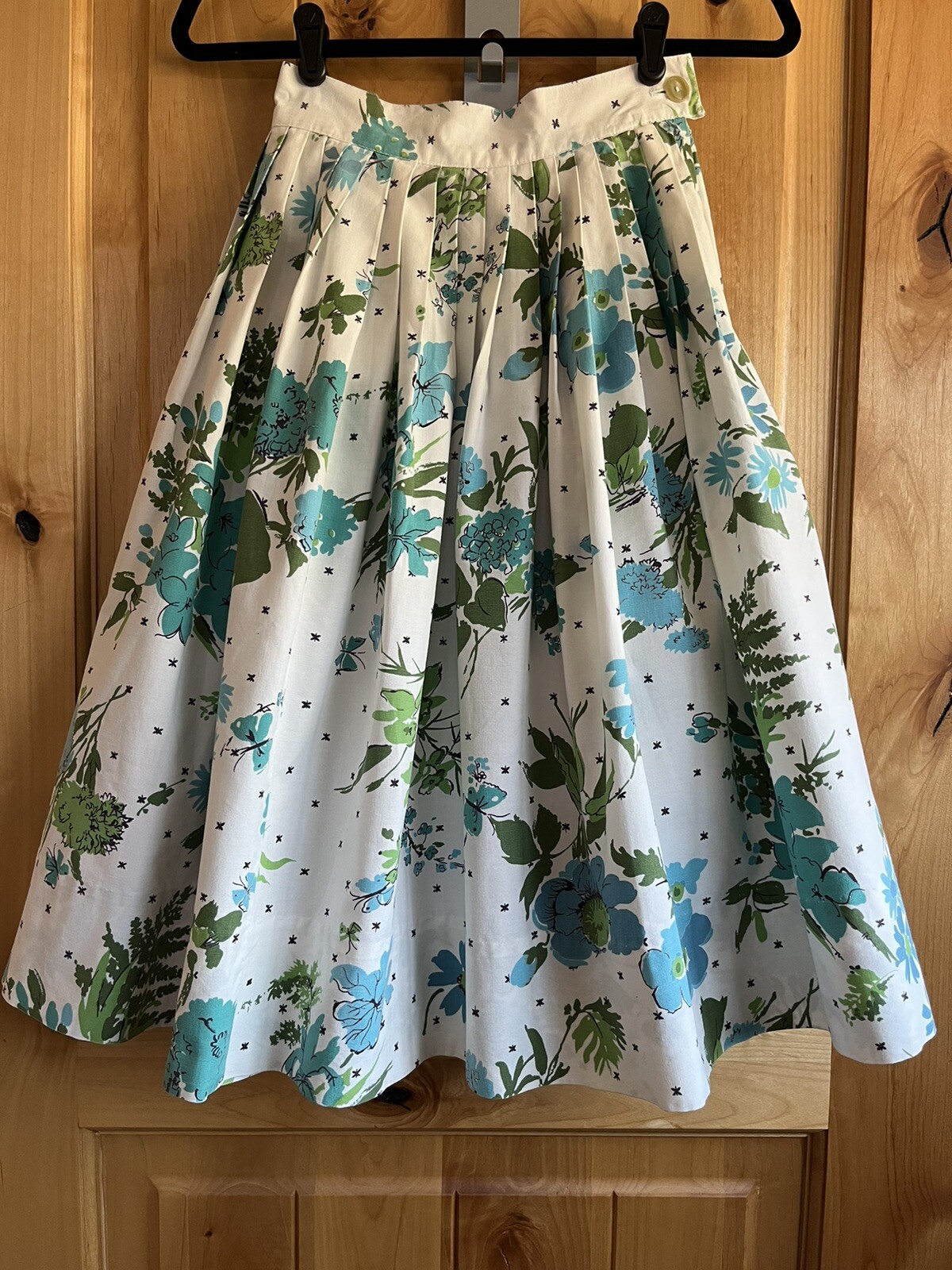 Vintage 50s/60s Cotton Blue/Green Print Extra Small 23 Inch Waist