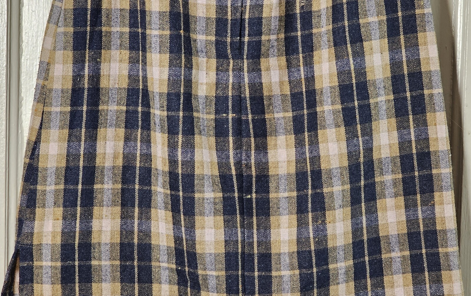 VTG 80’S Wool Pencil Skirt Women XS Blue Tan Pink Plaid Tartan Pleated Academia