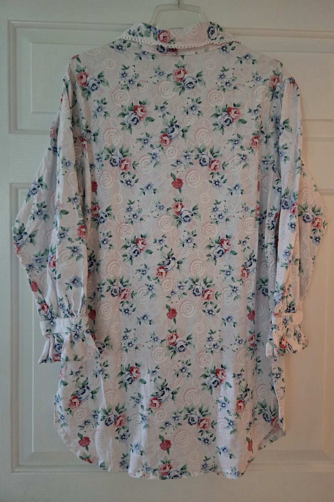 Body Drama Lingerie Pink Blue Roses Granny Gown VTG 90’s 100% Cotton L
