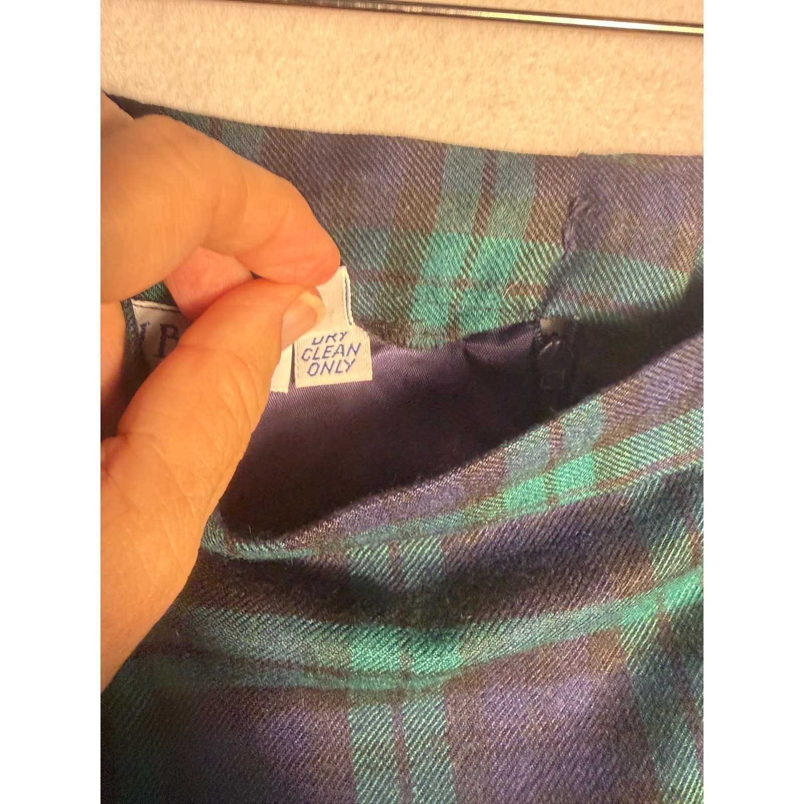 Vintage David Brooks Plaid Worsted Wool Blend Pencil Skirt Navy Green Lined 12